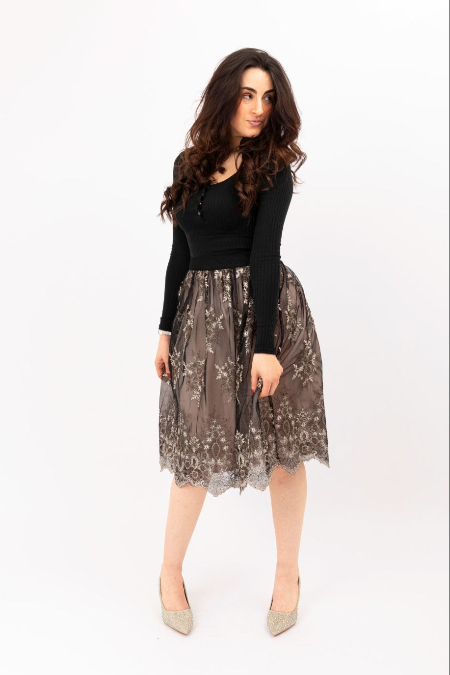 Embroidered Elegant Midi Skirt