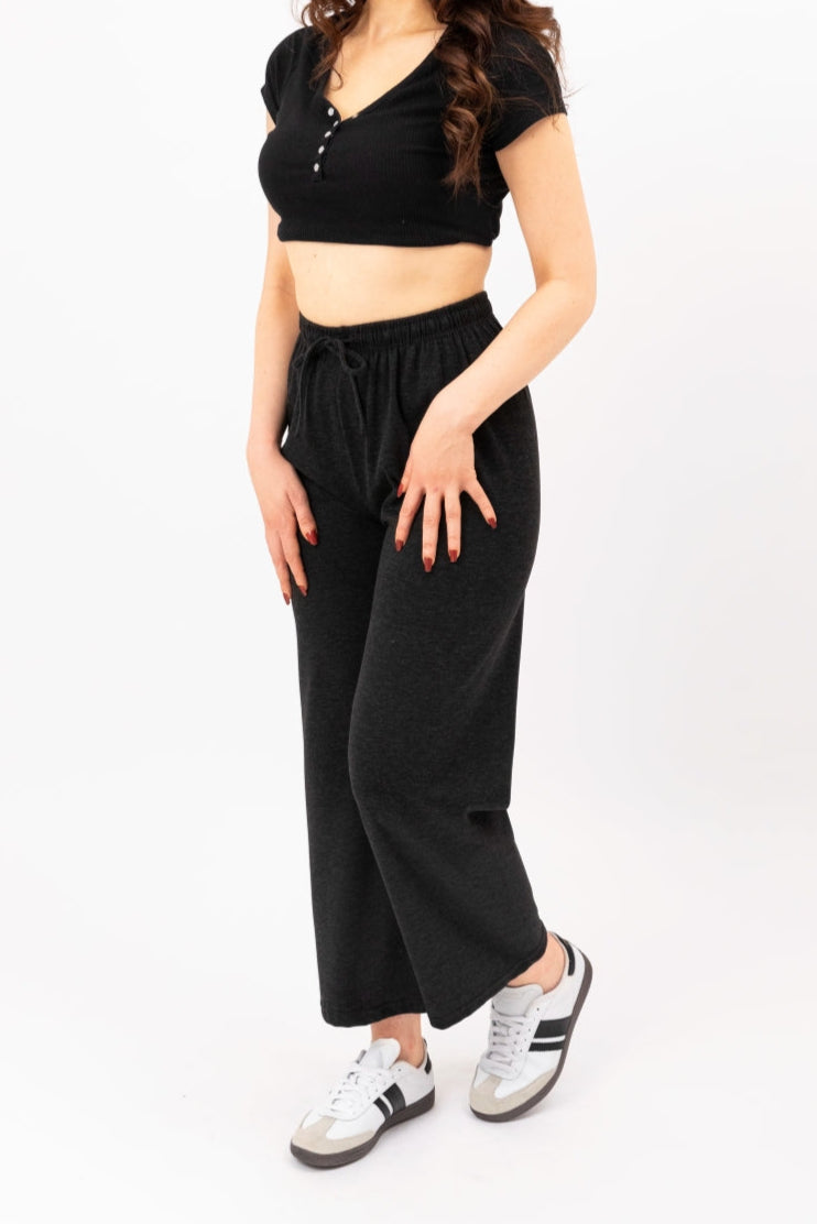 Soft Ribbed Wide Leg Drawstring Jogger