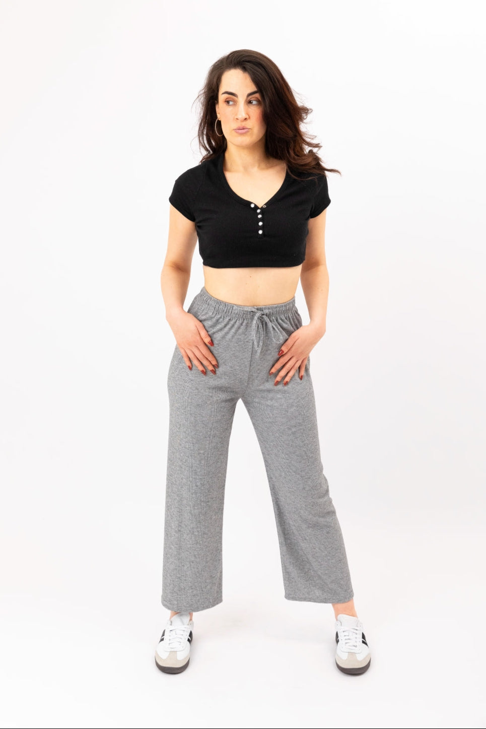 Soft Ribbed Wide Leg Drawstring Jogger