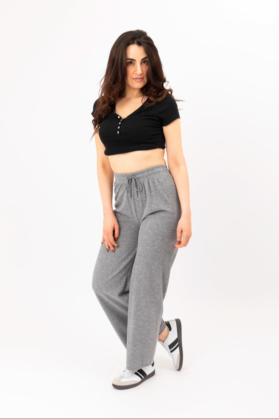 Soft Ribbed Wide Leg Drawstring Jogger