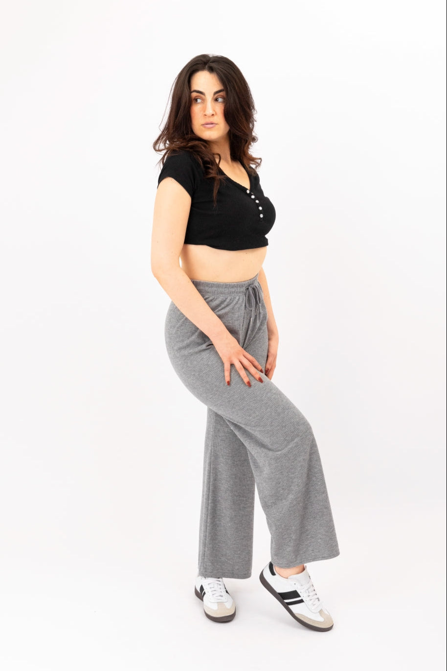 Soft Ribbed Wide Leg Drawstring Jogger