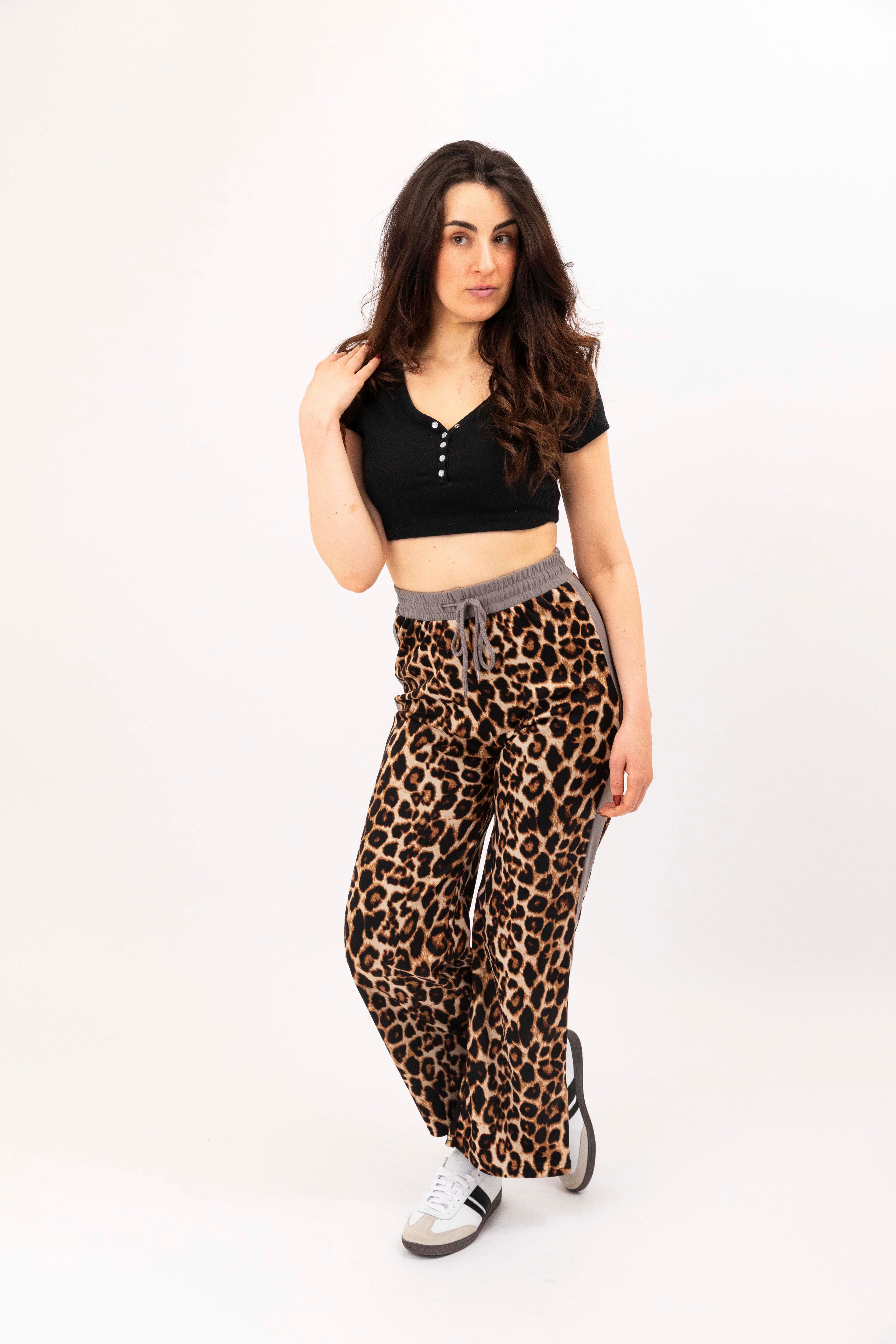 Leopard Print Colourbock Panel Wide Leg Drawstring Joggers