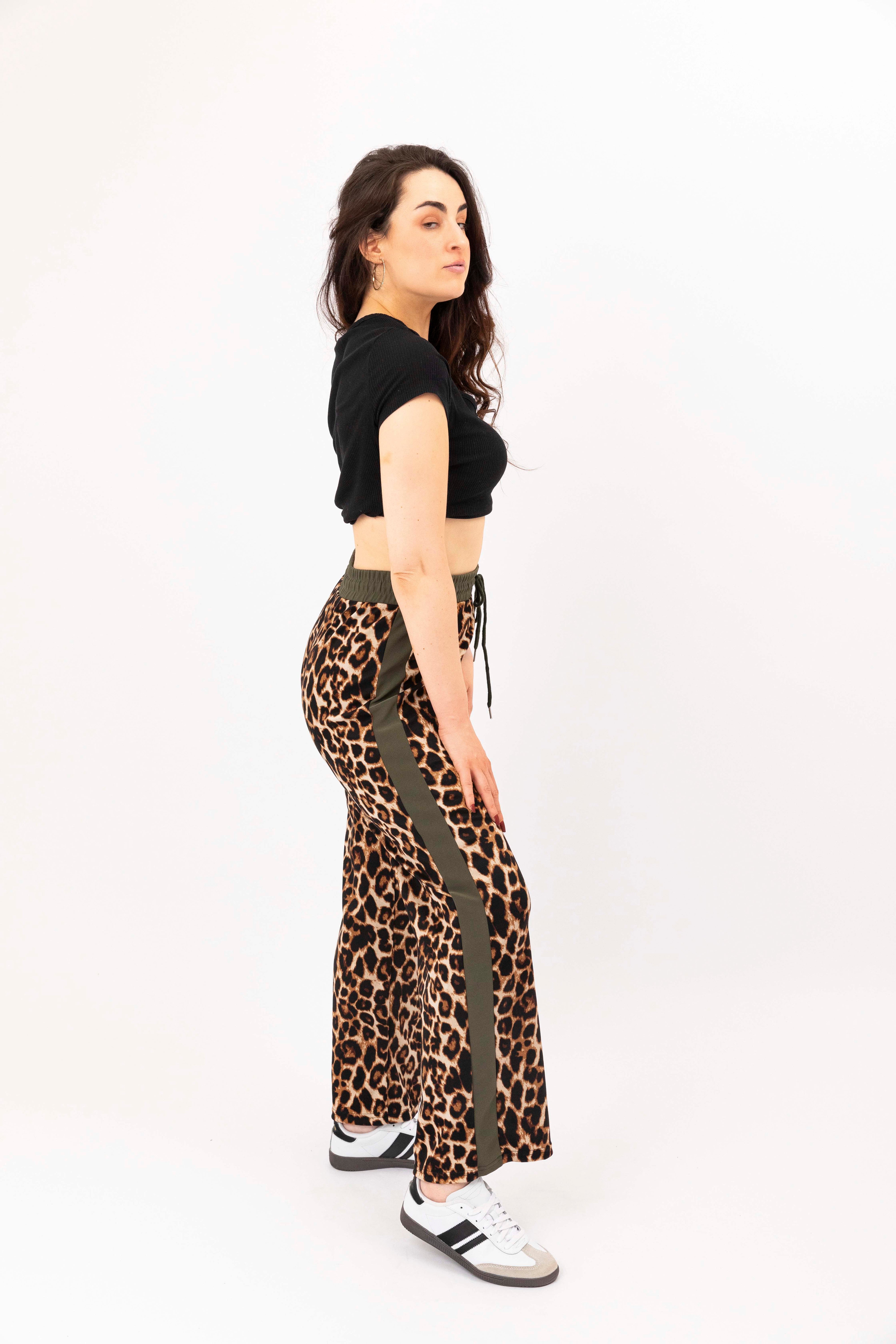 Leopard Print Colourbock Panel Wide Leg Drawstring Joggers