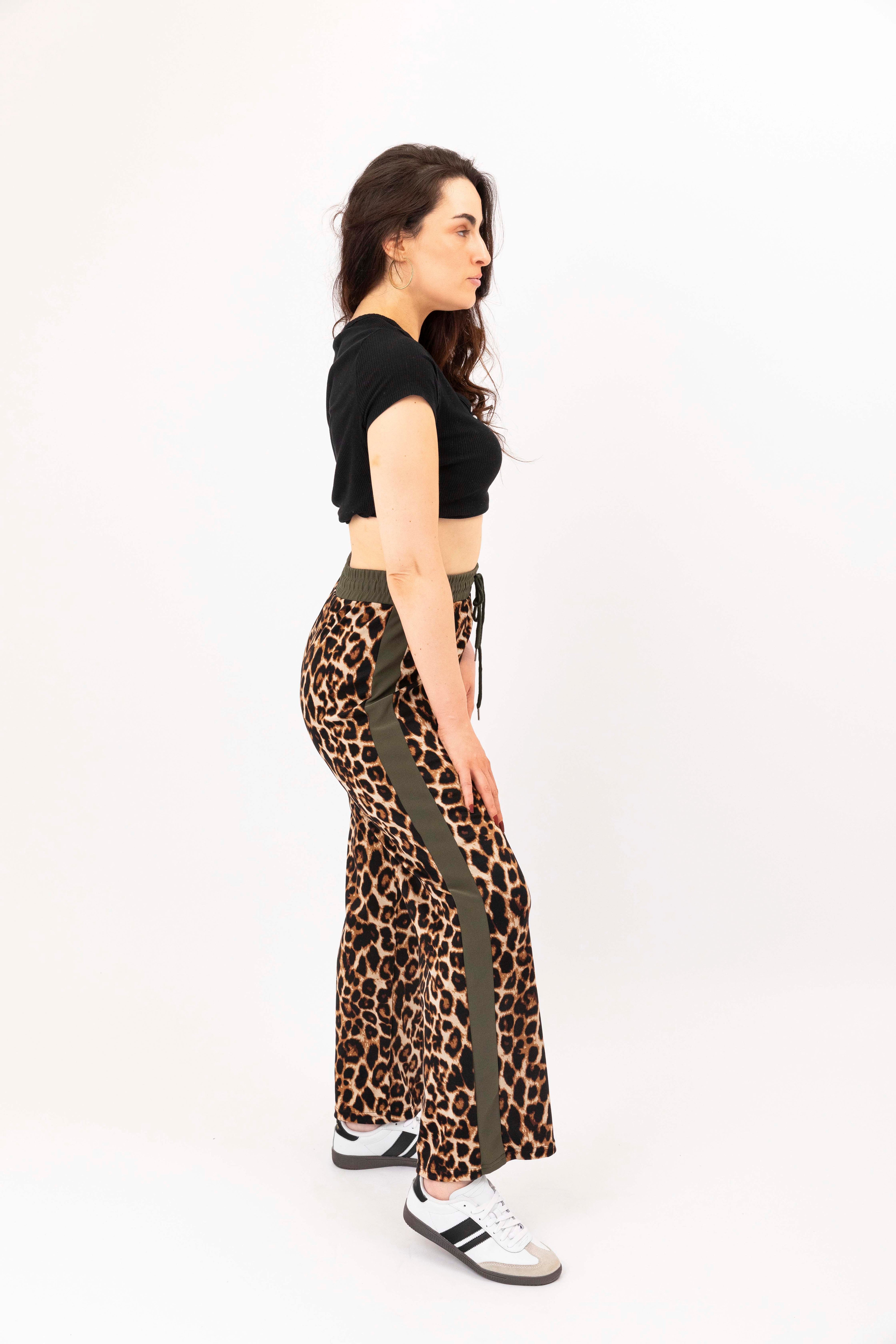 Leopard Print Colourbock Panel Wide Leg Drawstring Joggers