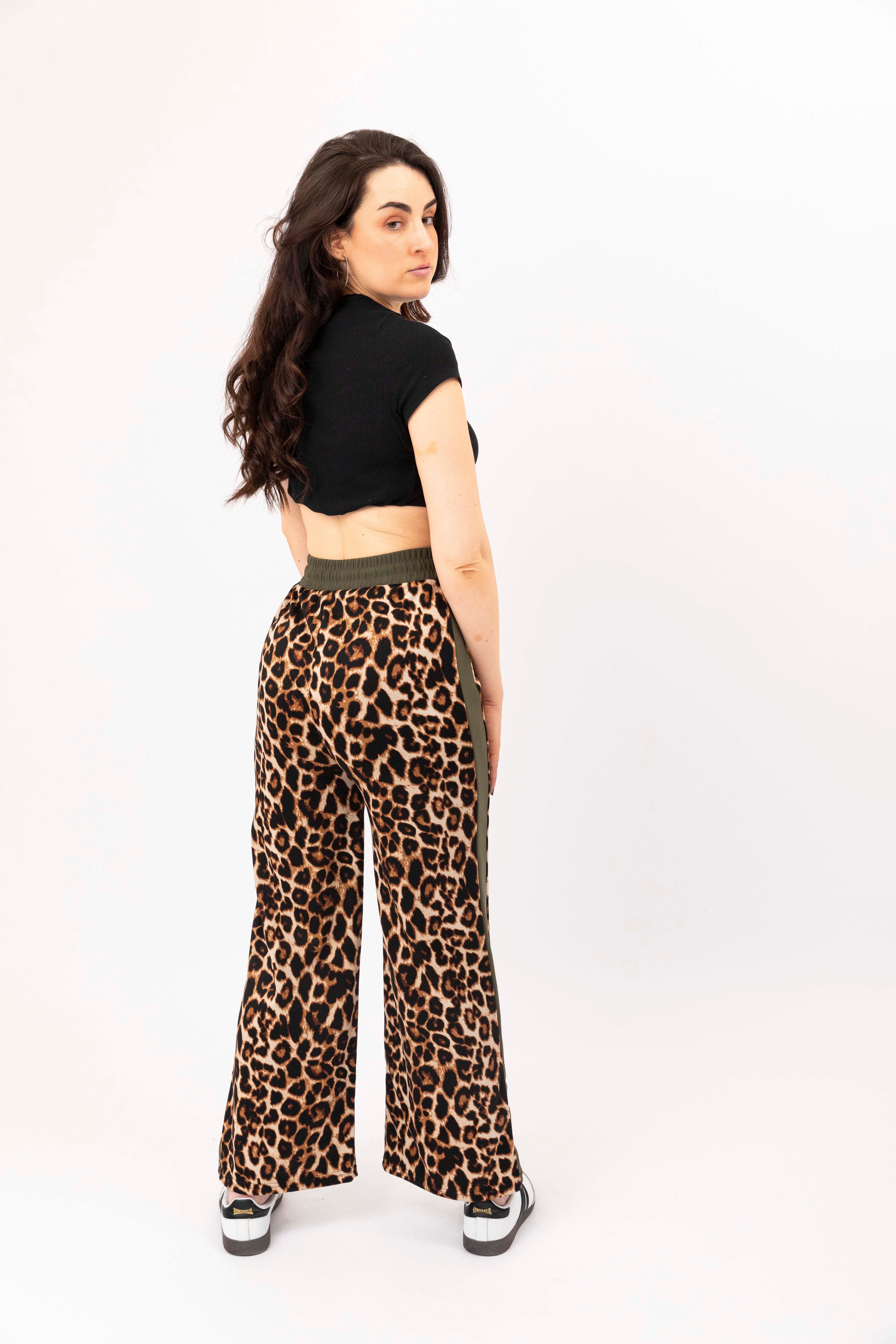 Leopard Print Colourbock Panel Wide Leg Drawstring Joggers