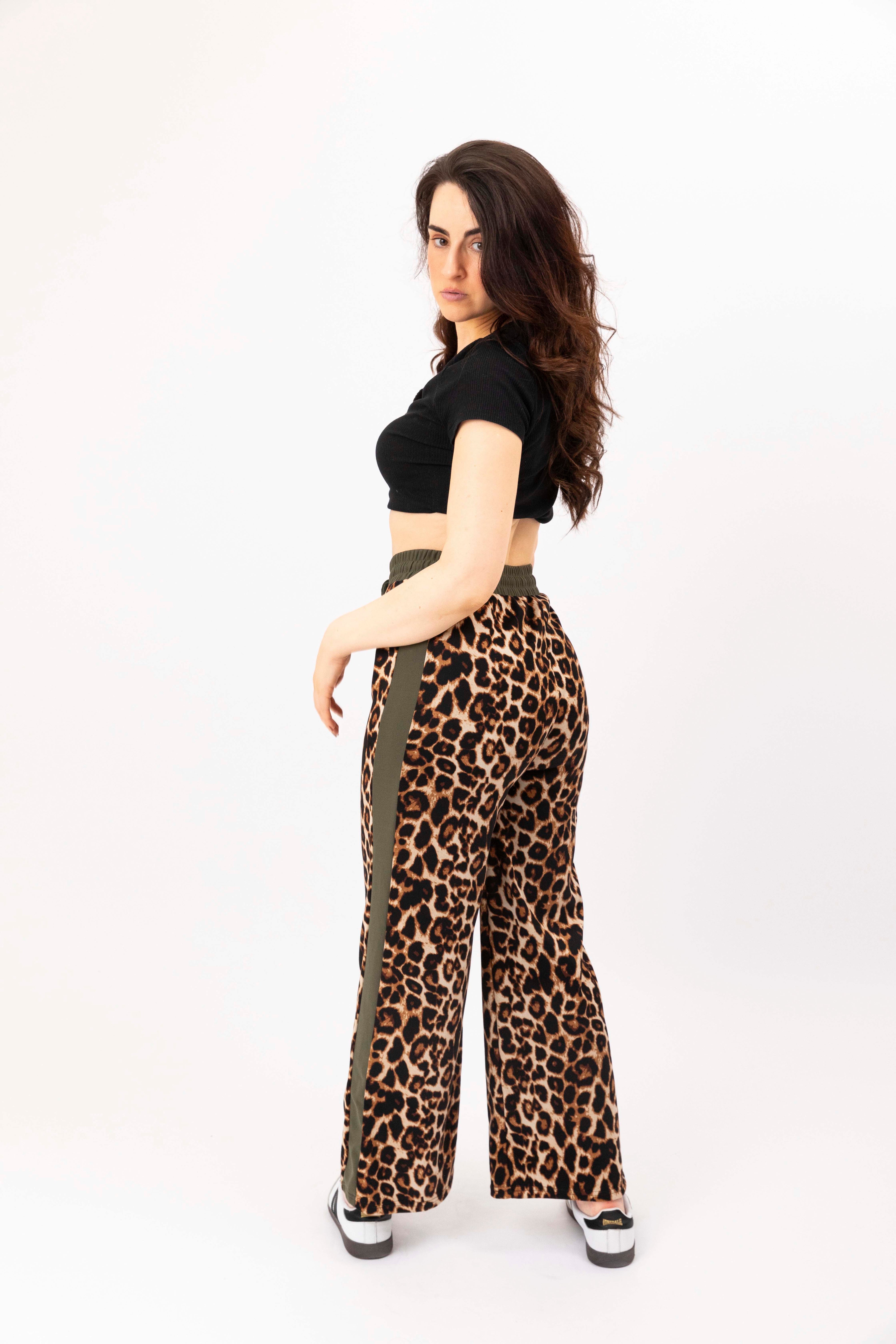 Leopard Print Colourbock Panel Wide Leg Drawstring Joggers