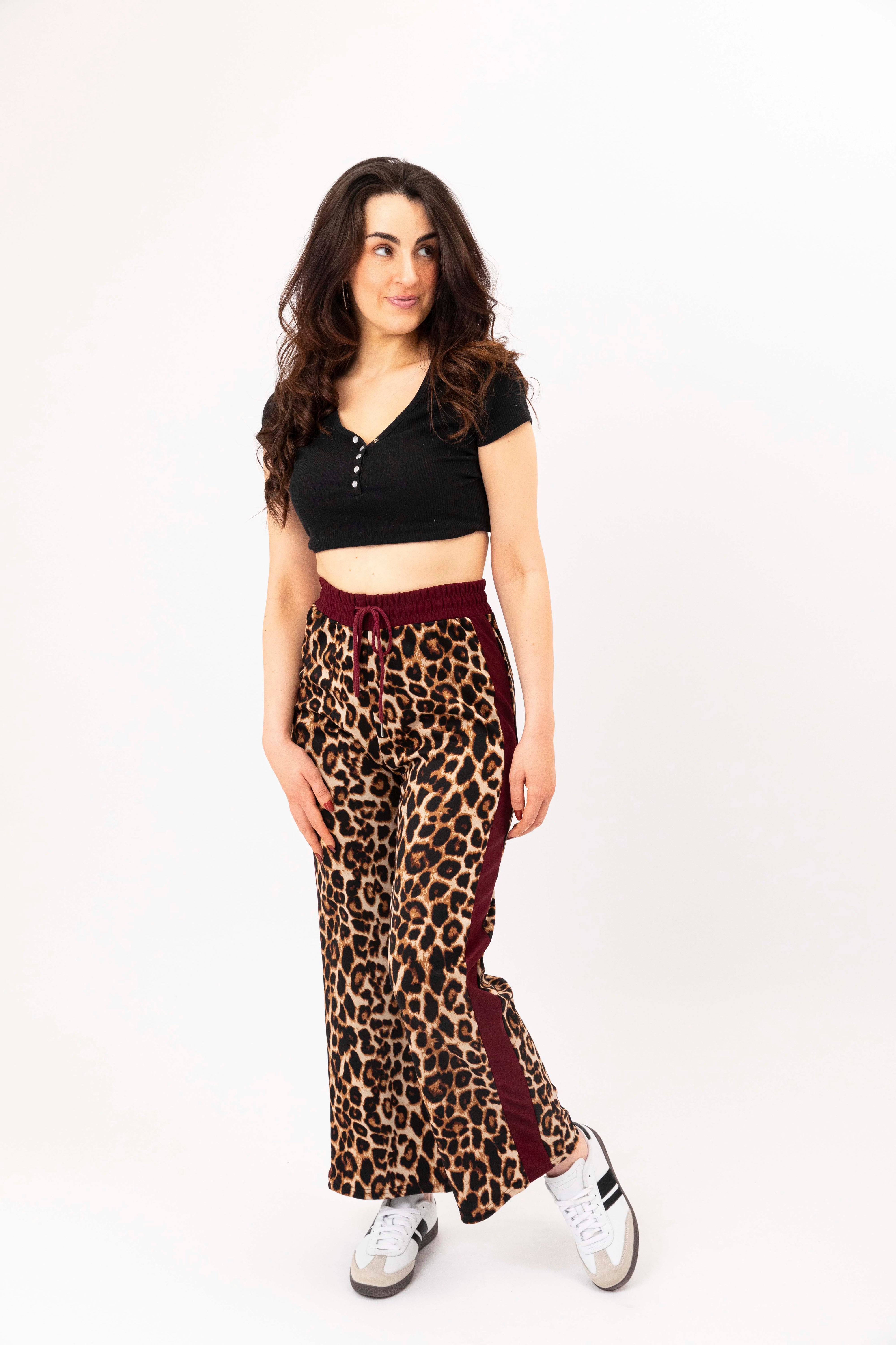 Leopard Print Colourbock Panel Wide Leg Drawstring Joggers