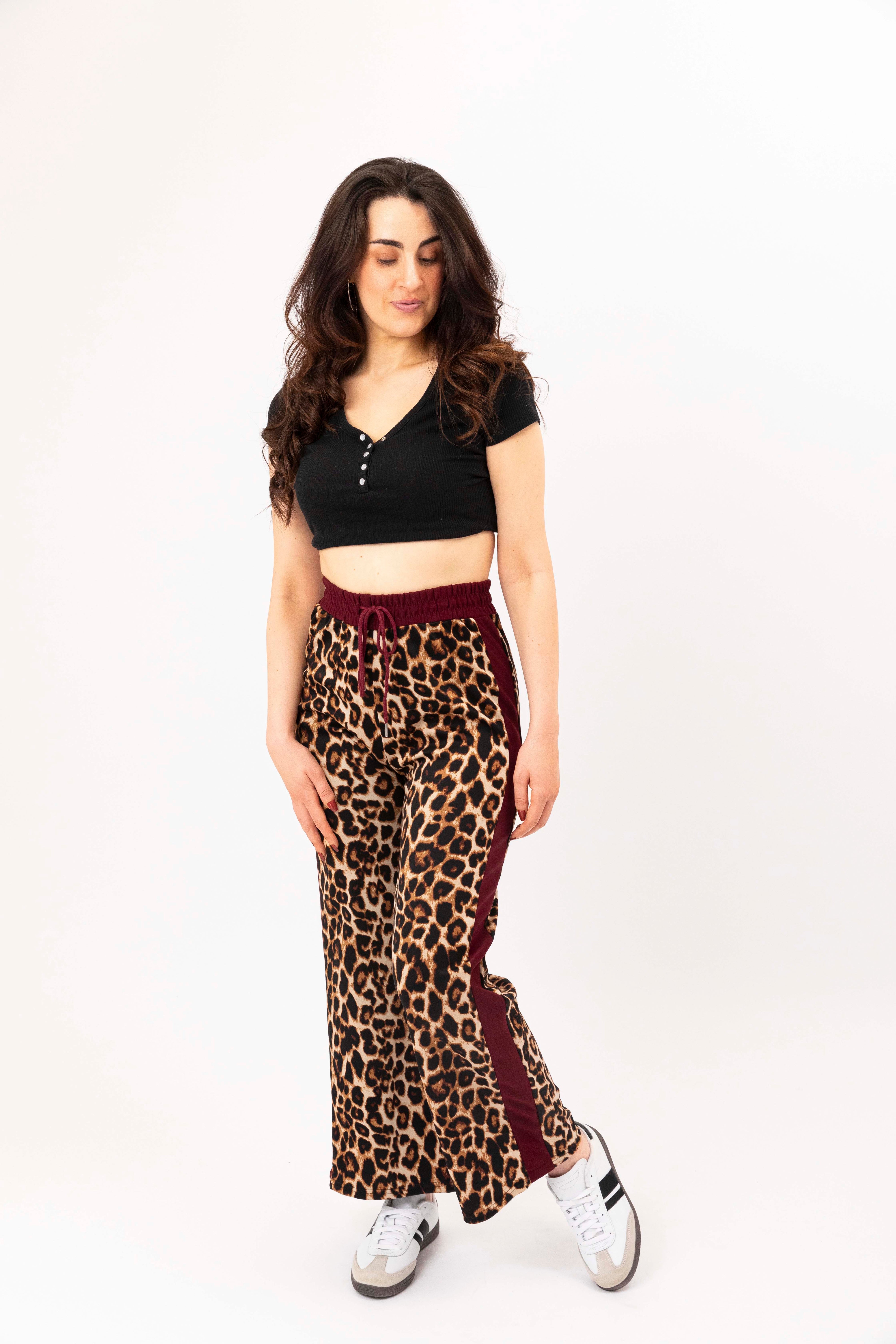 Leopard Print Colourbock Panel Wide Leg Drawstring Joggers