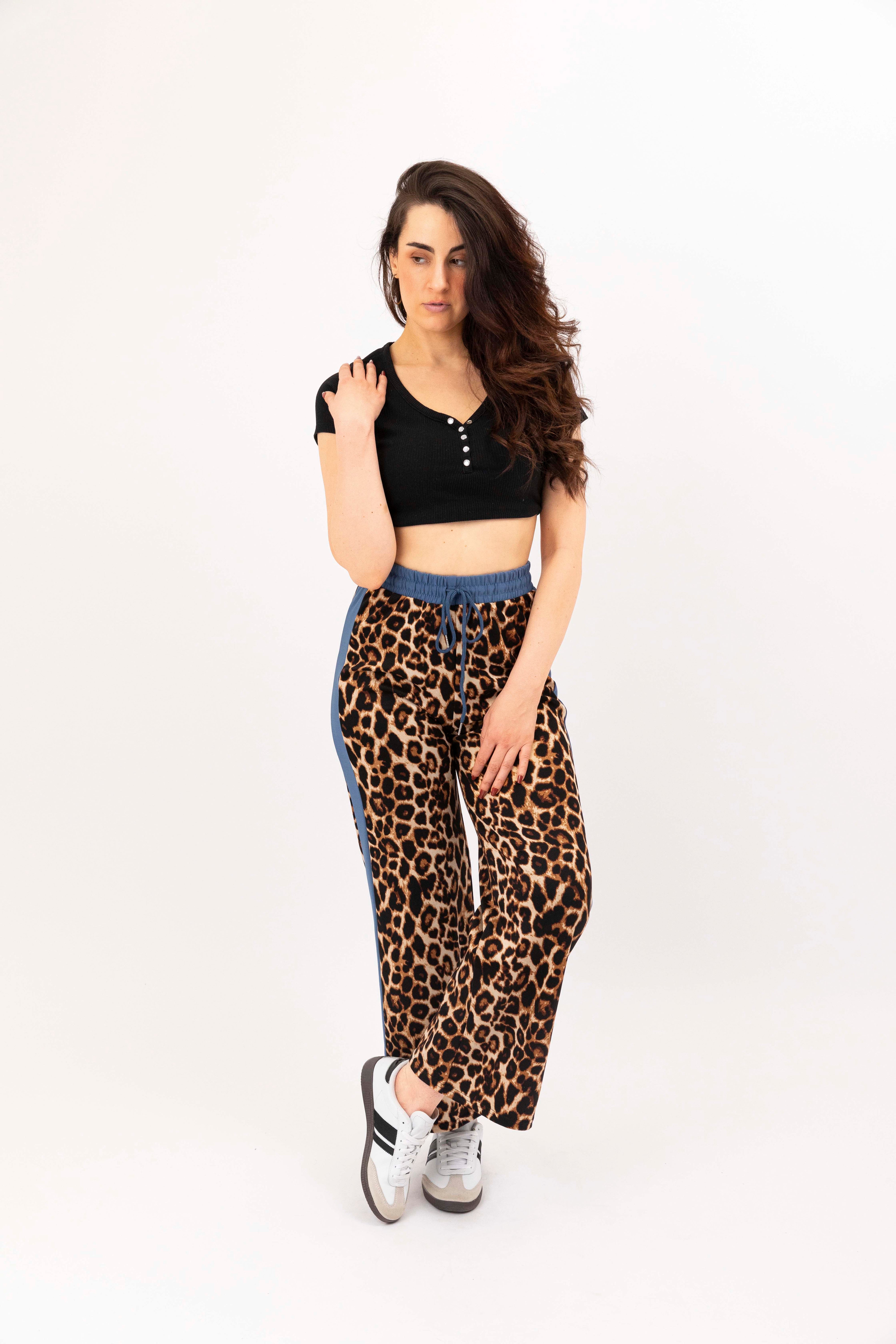 Leopard Print Colourbock Panel Wide Leg Drawstring Joggers