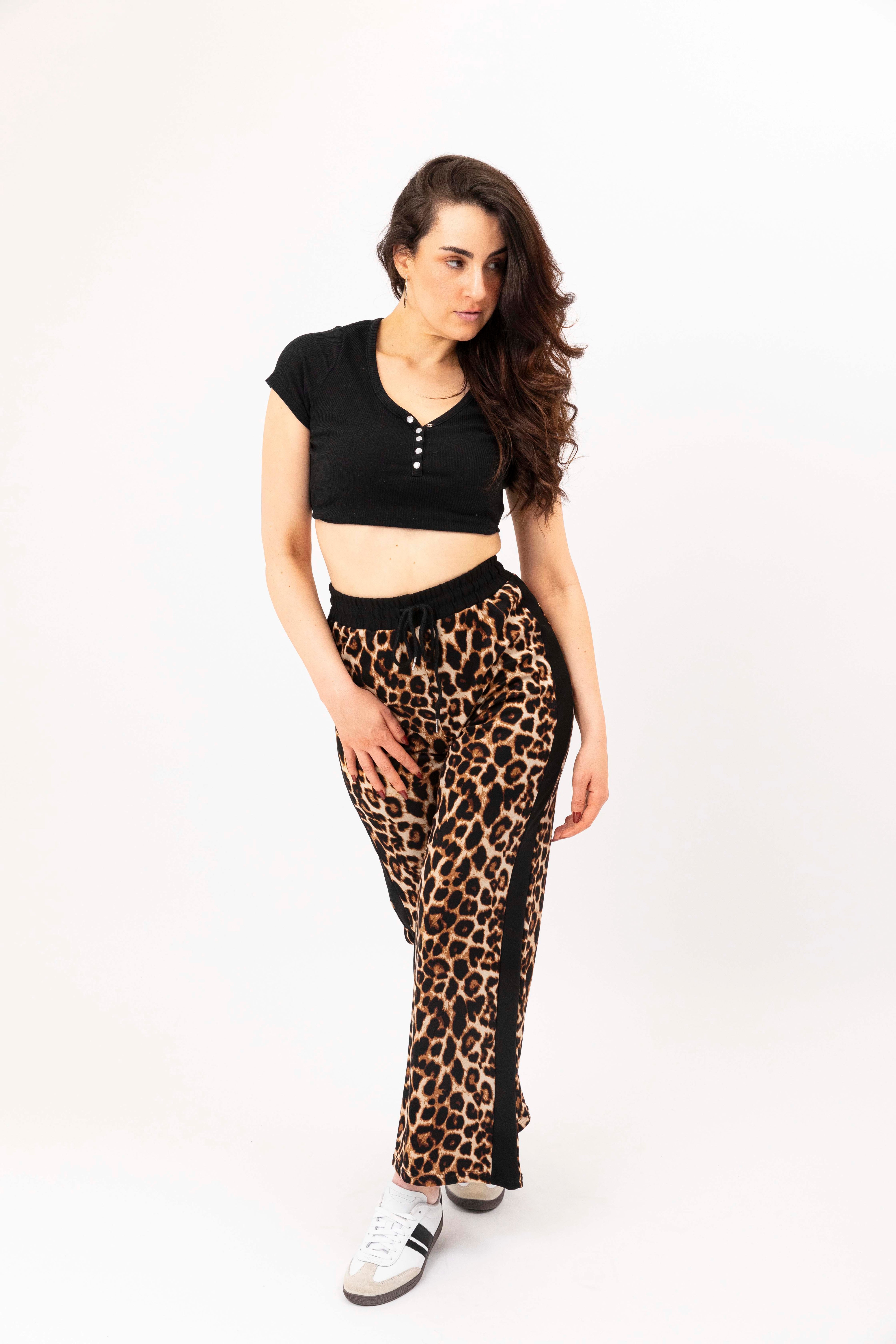 Leopard Print Colourbock Panel Wide Leg Drawstring Joggers