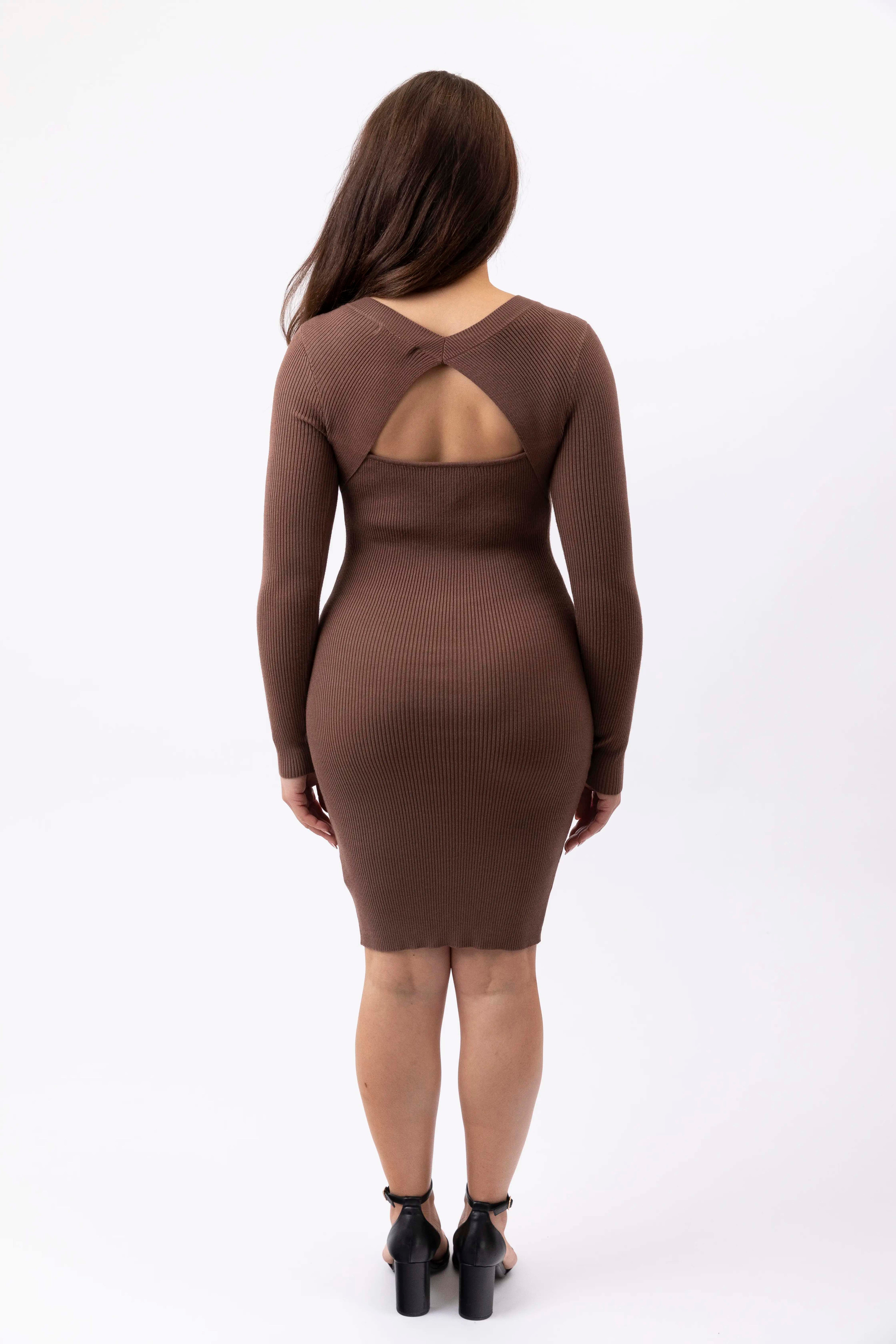 Wholesale Women's Cut Out Back Ribbed Viscose Blend Knitted Bodycon Dress (PACK OF 10)