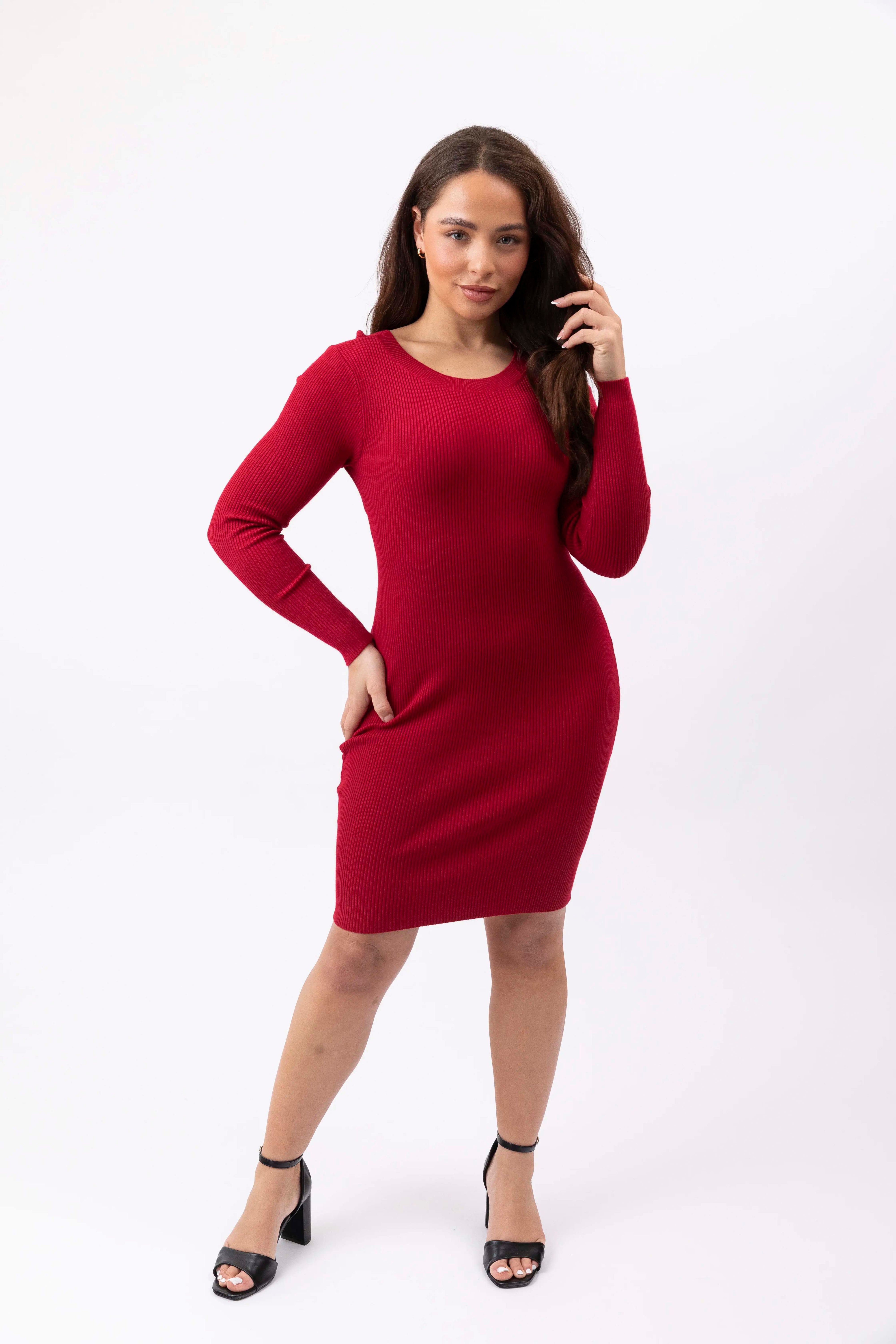 Wholesale Women's Cut Out Back Ribbed Viscose Blend Knitted Bodycon Dress (PACK OF 10)