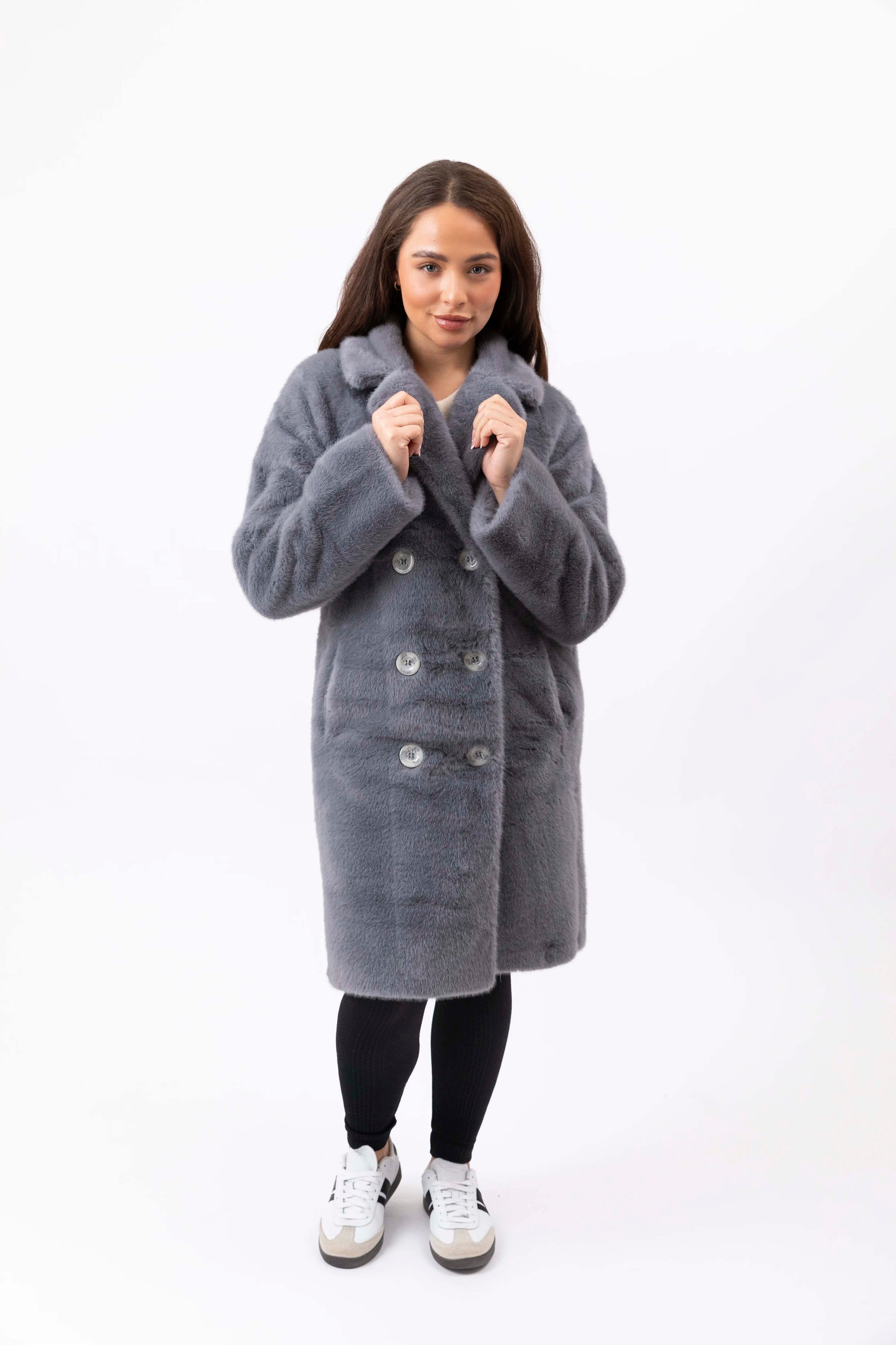 Double Breasted Relaxed Fit Faux Fur Teddy Coat