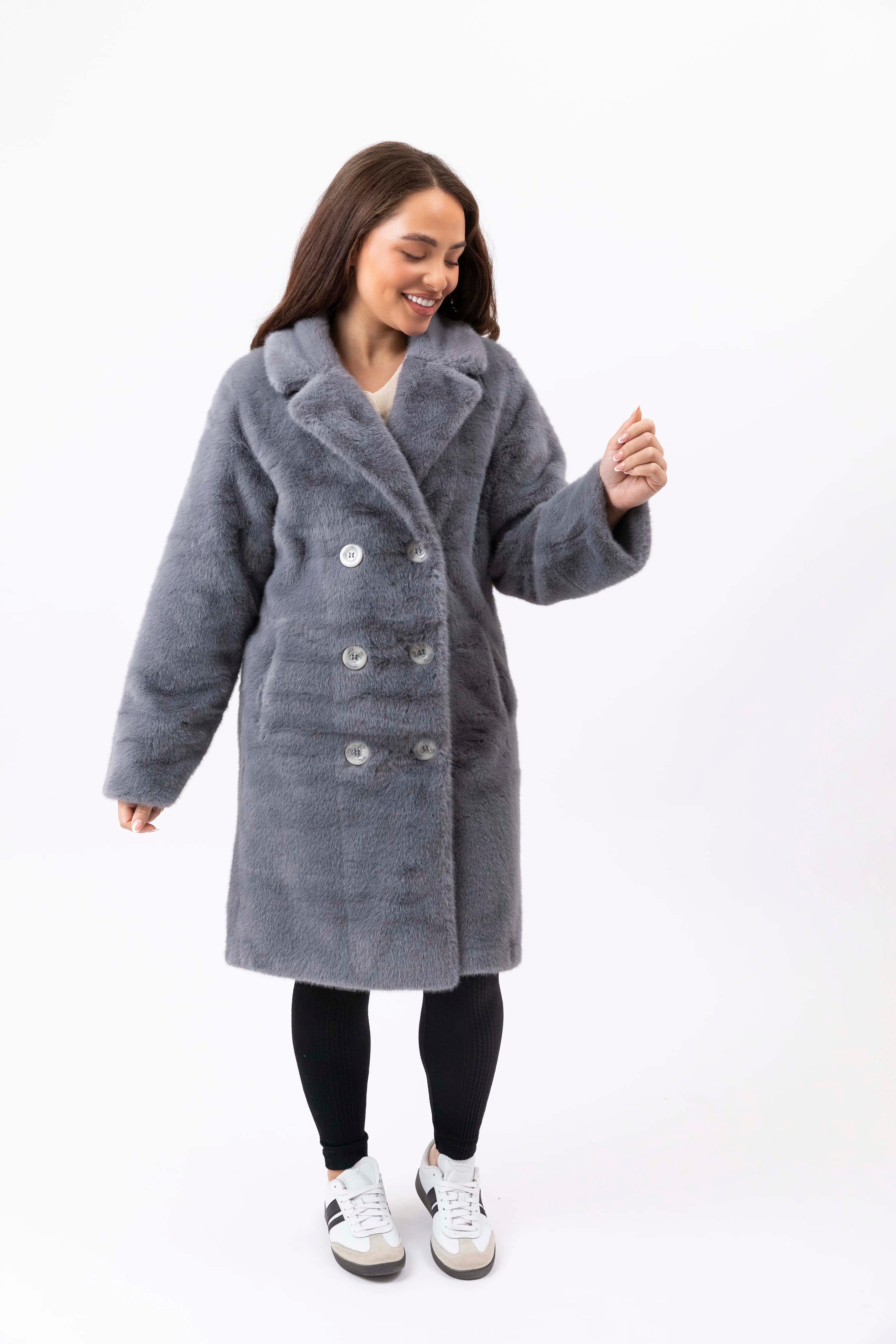 Double Breasted Relaxed Fit Faux Fur Teddy Coat