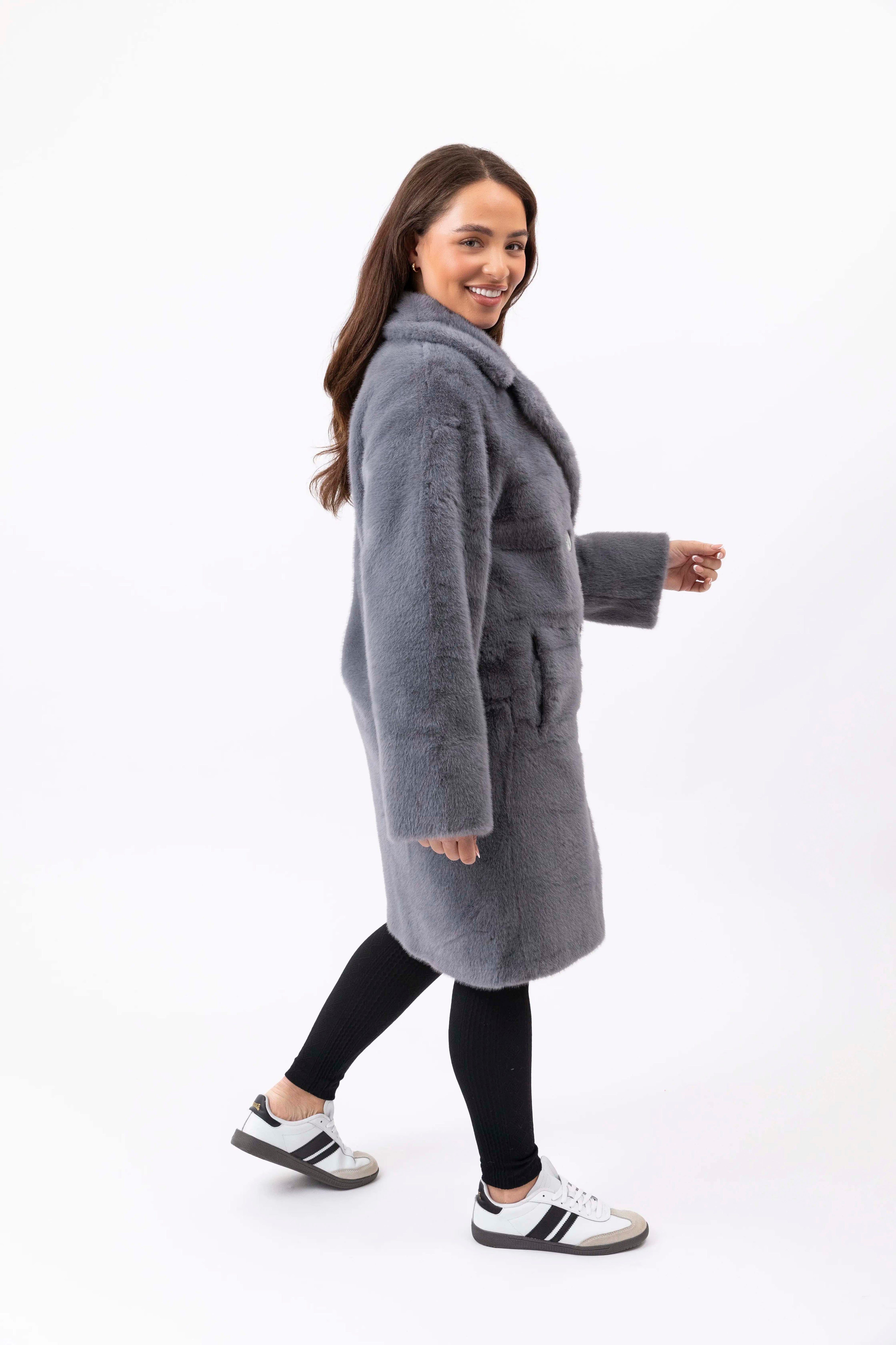 Double Breasted Relaxed Fit Faux Fur Teddy Coat