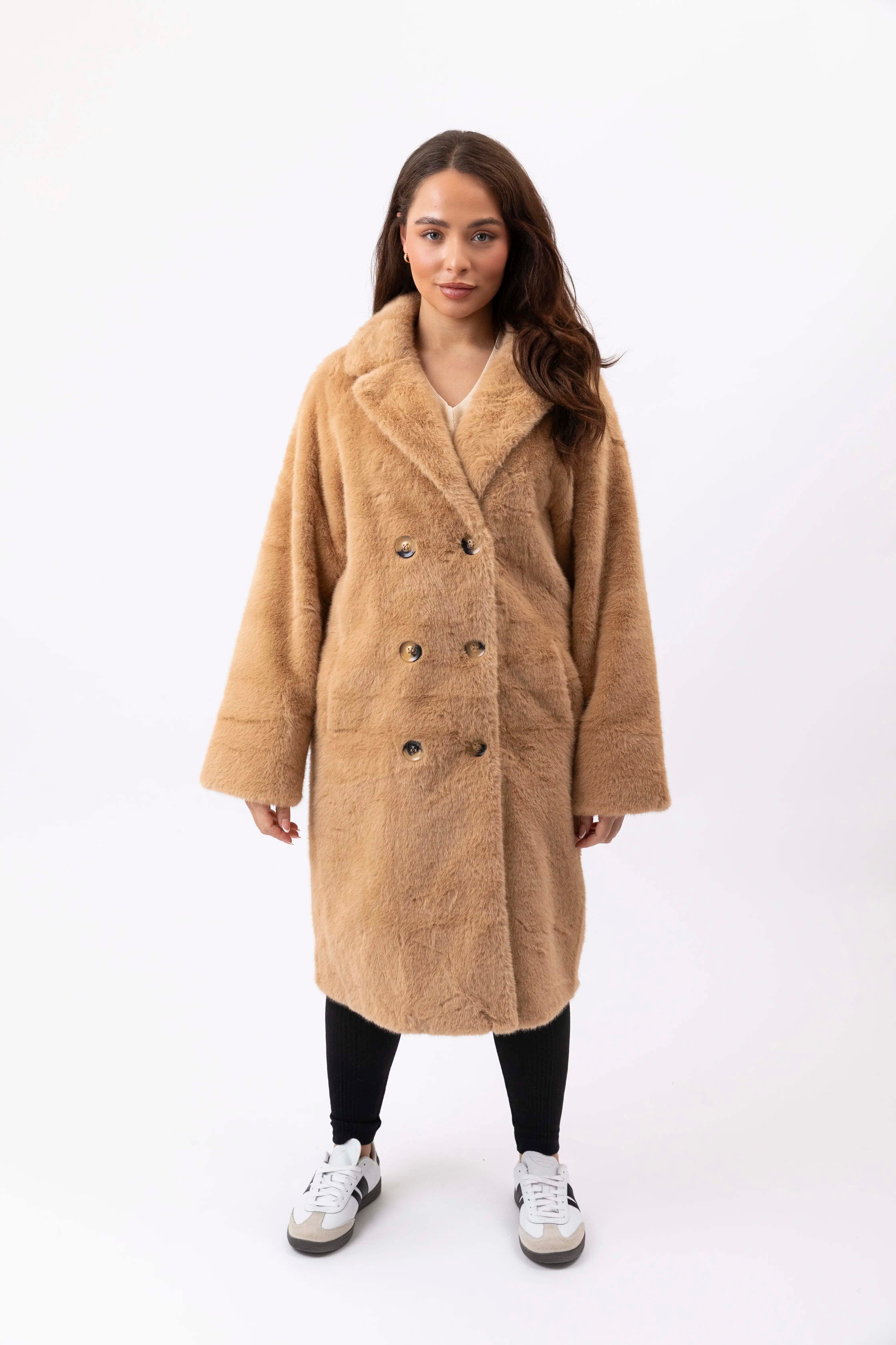 Double Breasted Relaxed Fit Faux Fur Teddy Coat