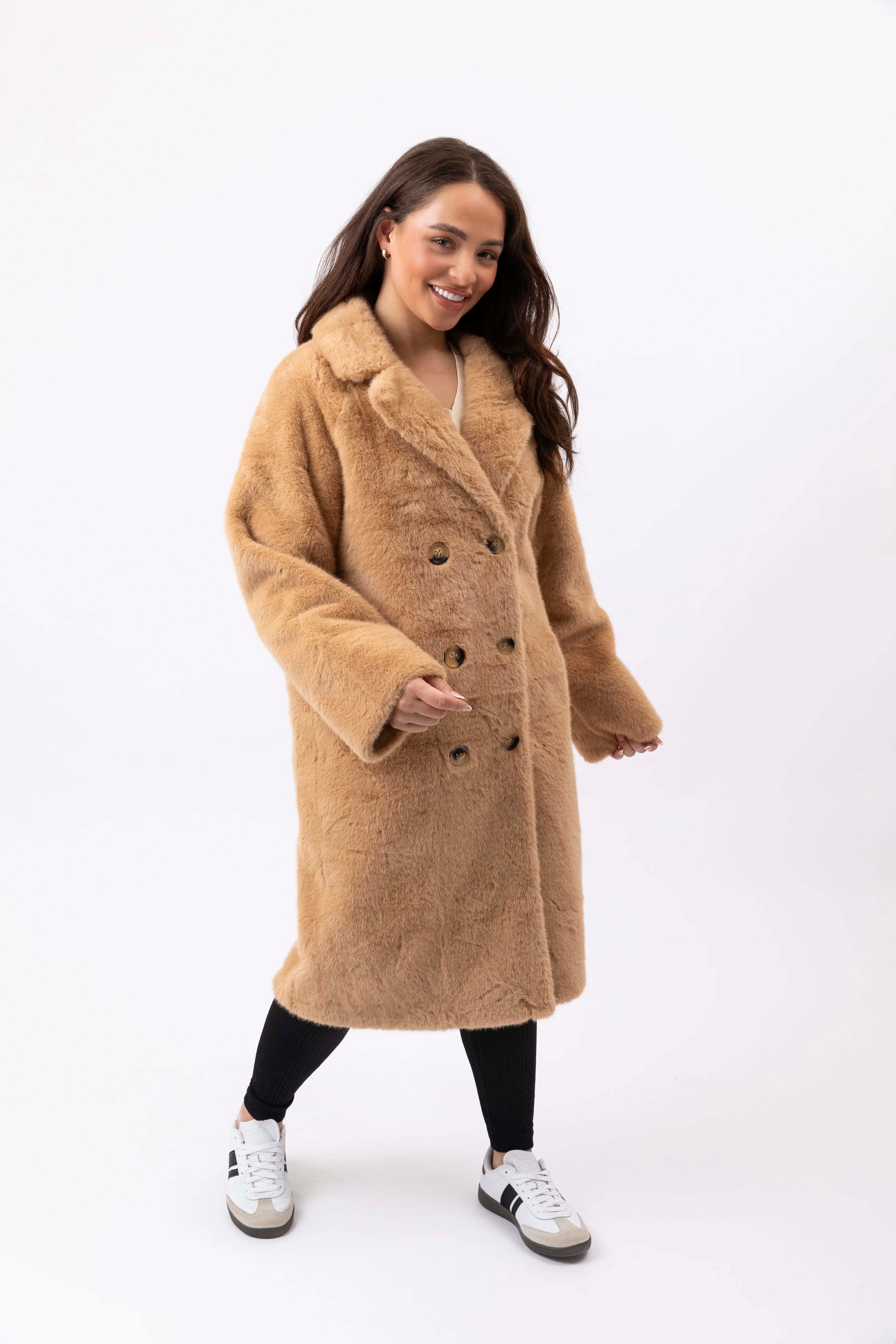 Double Breasted Relaxed Fit Faux Fur Teddy Coat