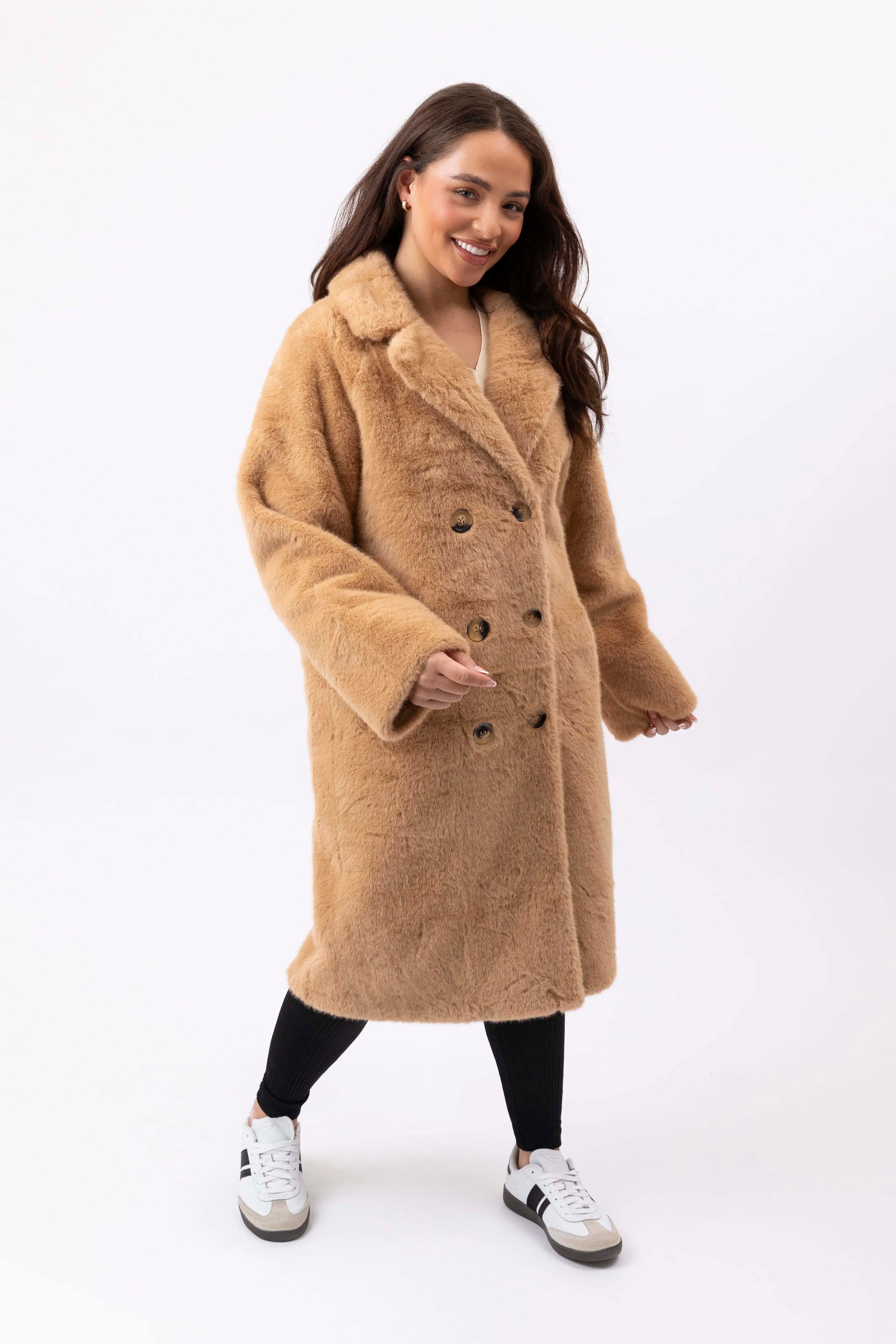 Double Breasted Relaxed Fit Faux Fur Teddy Coat