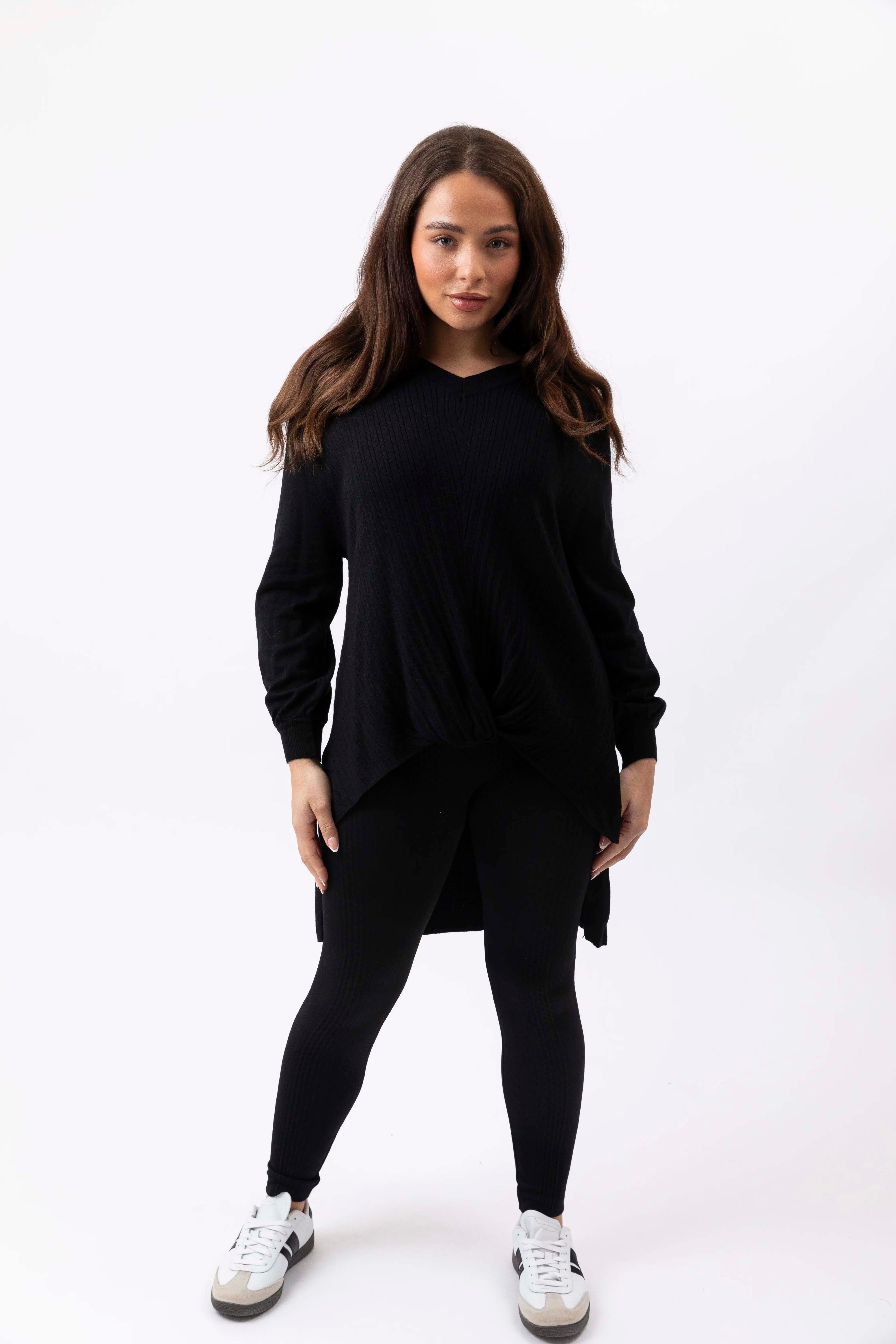 Front Twist Hi-Low Cable Knit Viscose Blend Pullover