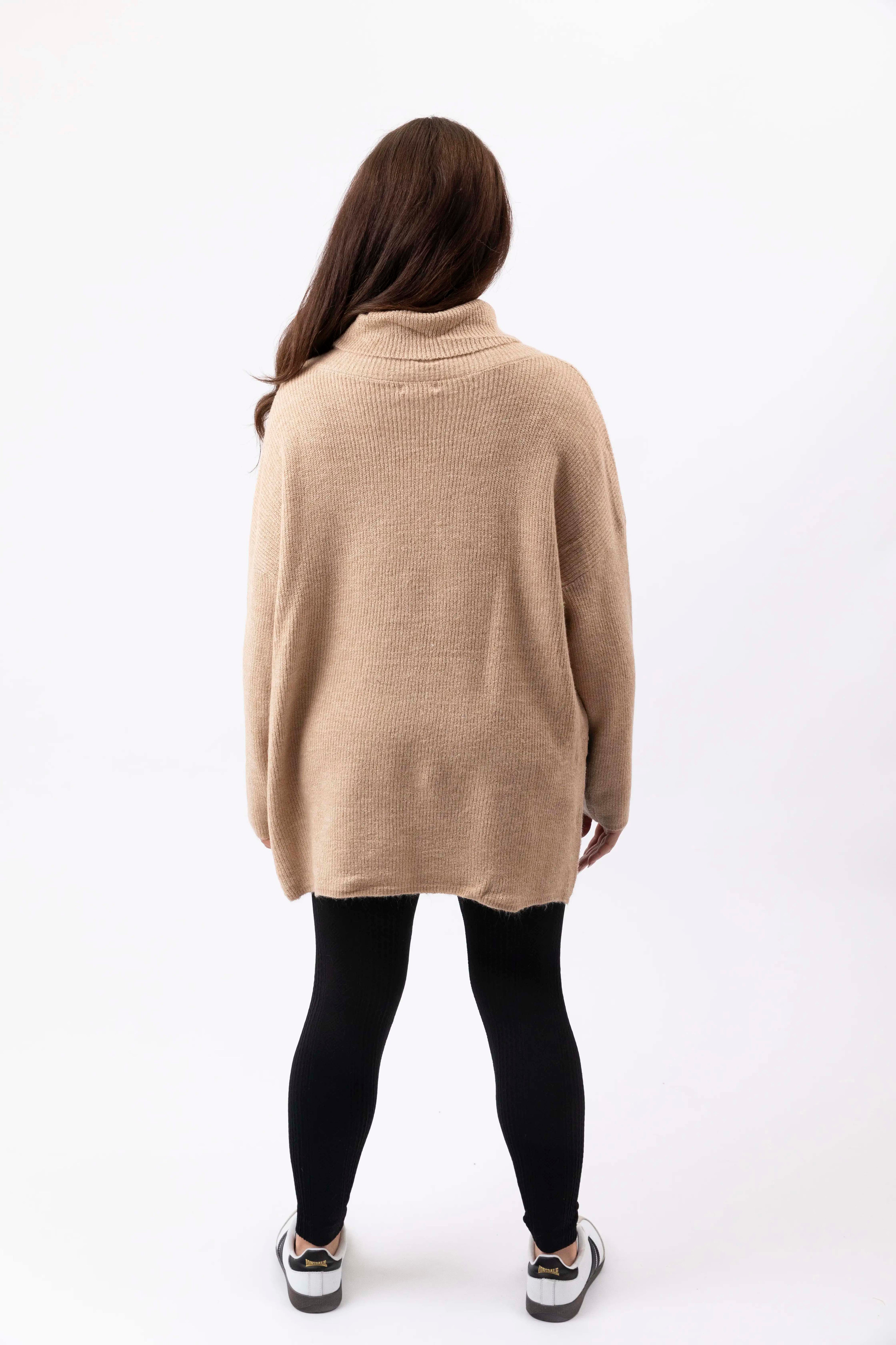 Asymmetric Crystal Embellished Turtle Neck Pullover