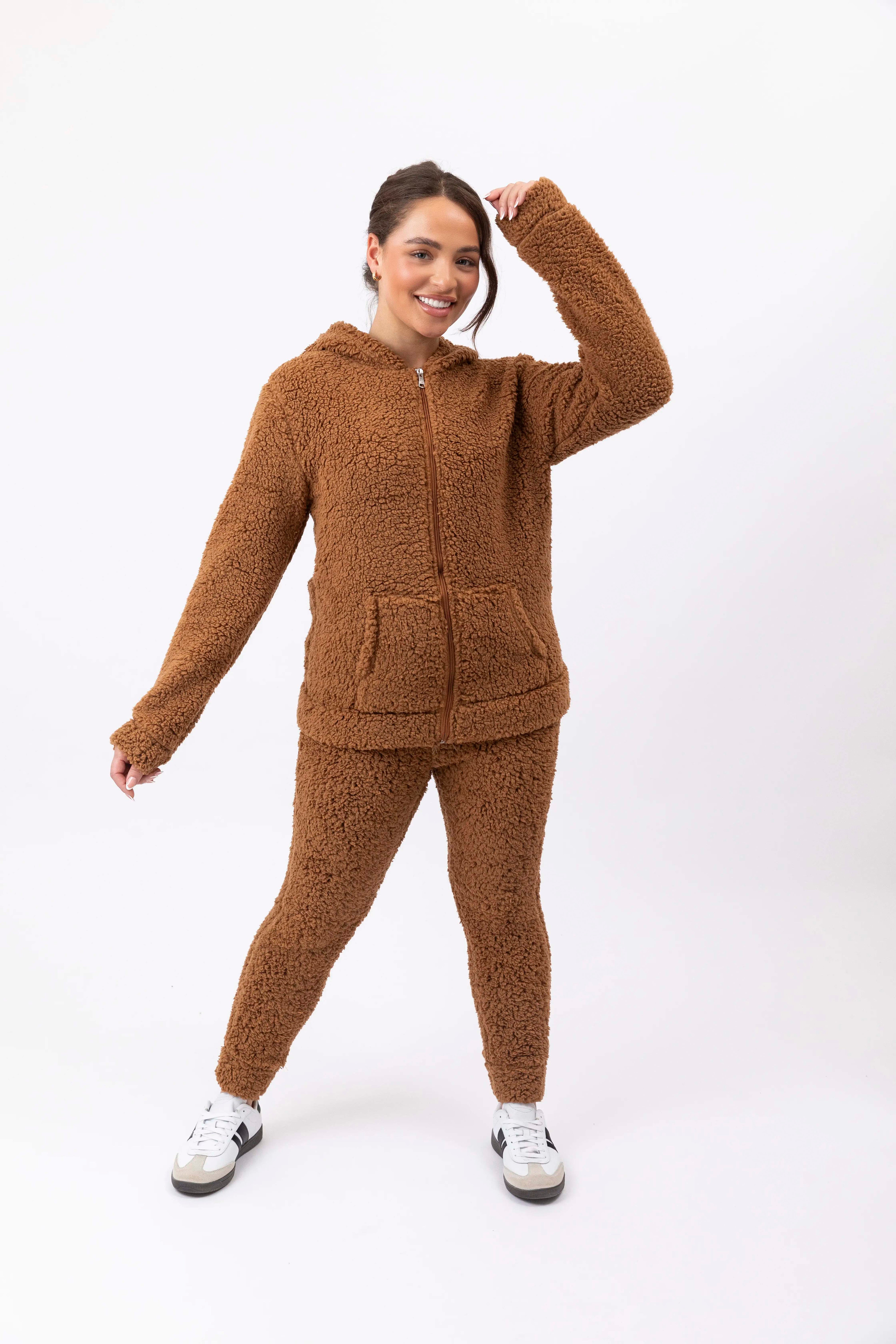 Zip Hoodie Teddy Bear Tracksuit Set