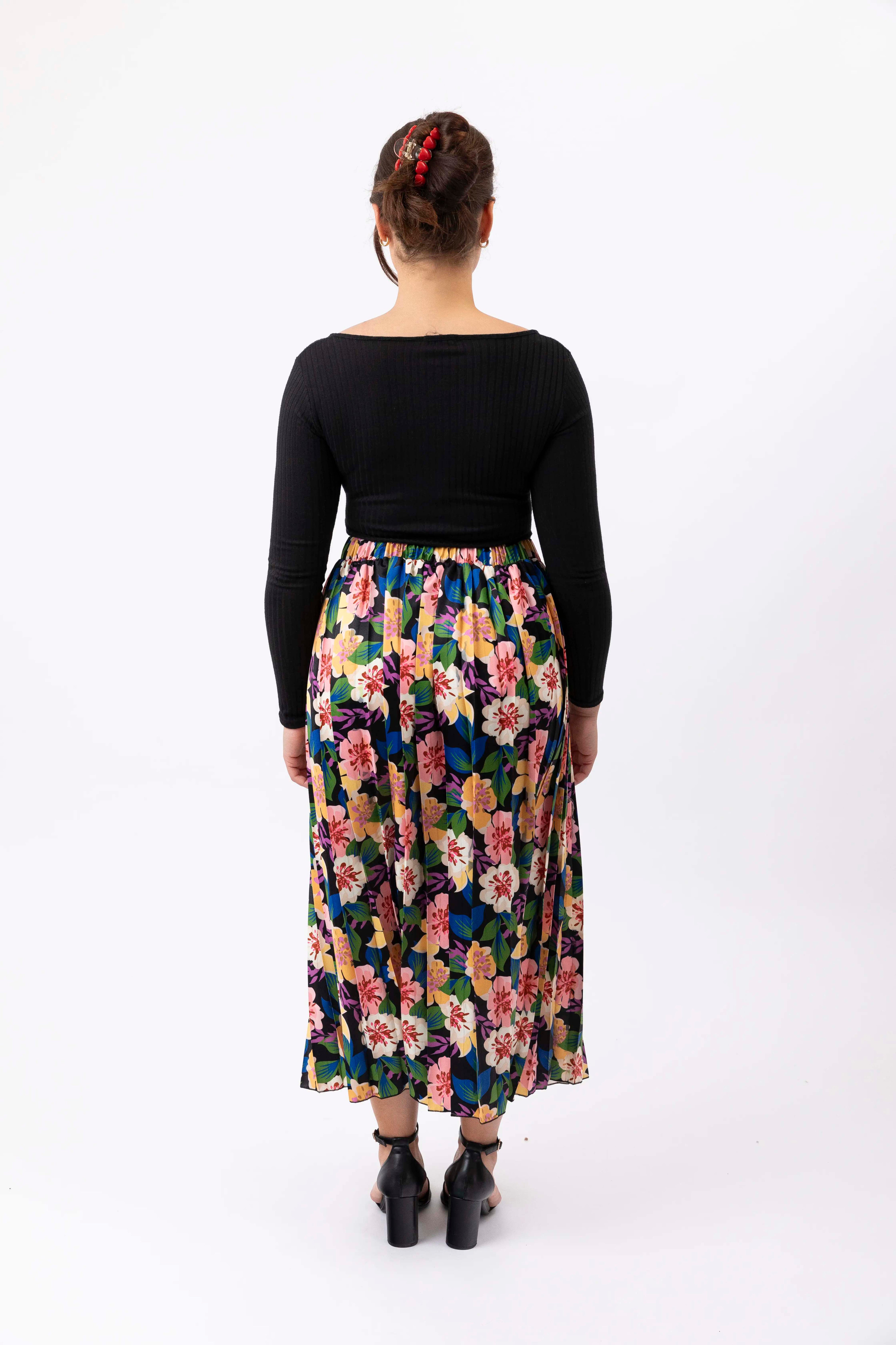 Floral Print Pleated Long Skirt