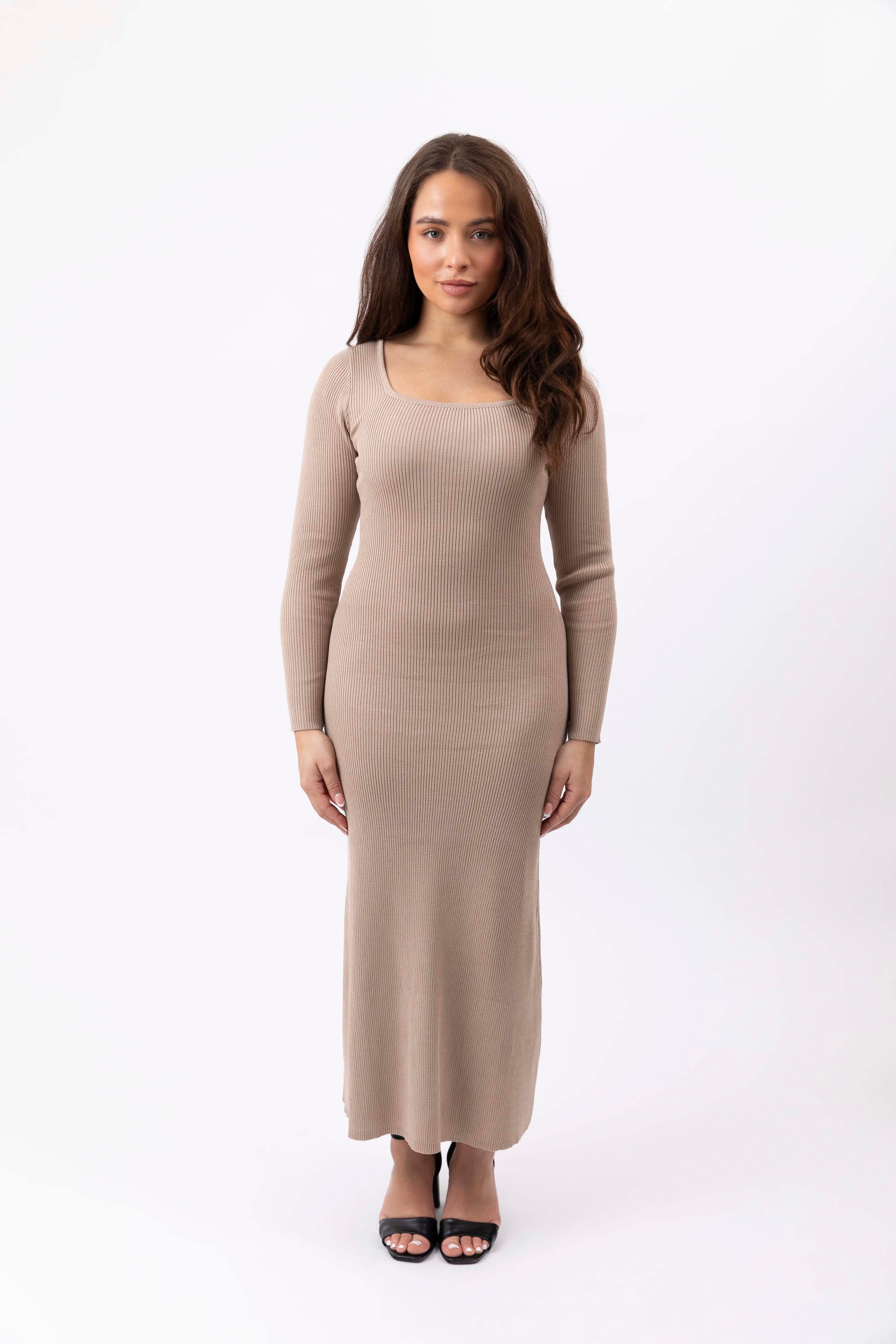 Ribbed Viscose Knitted A-Line Maxi Dress