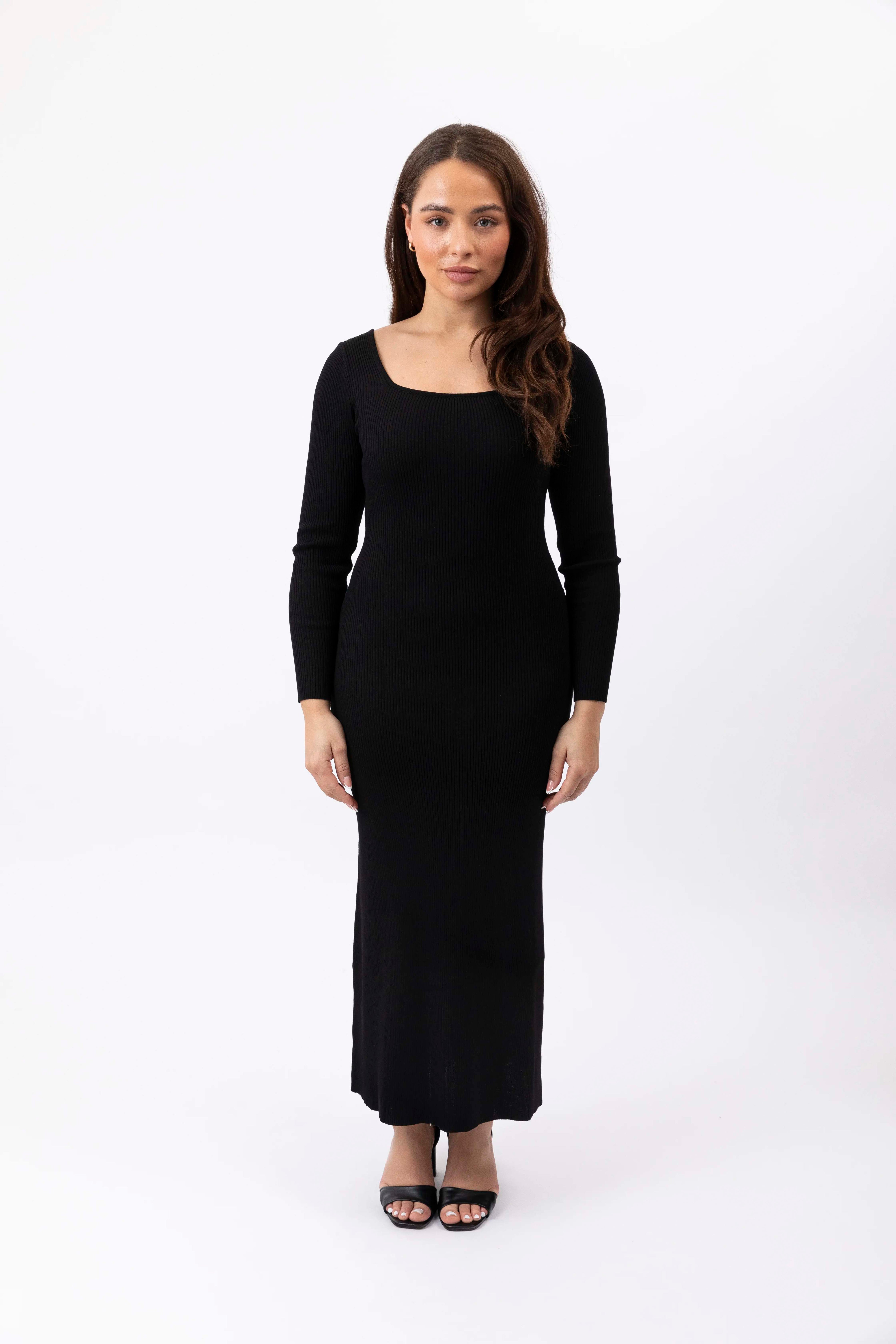 Ribbed Viscose Knitted A-Line Maxi Dress