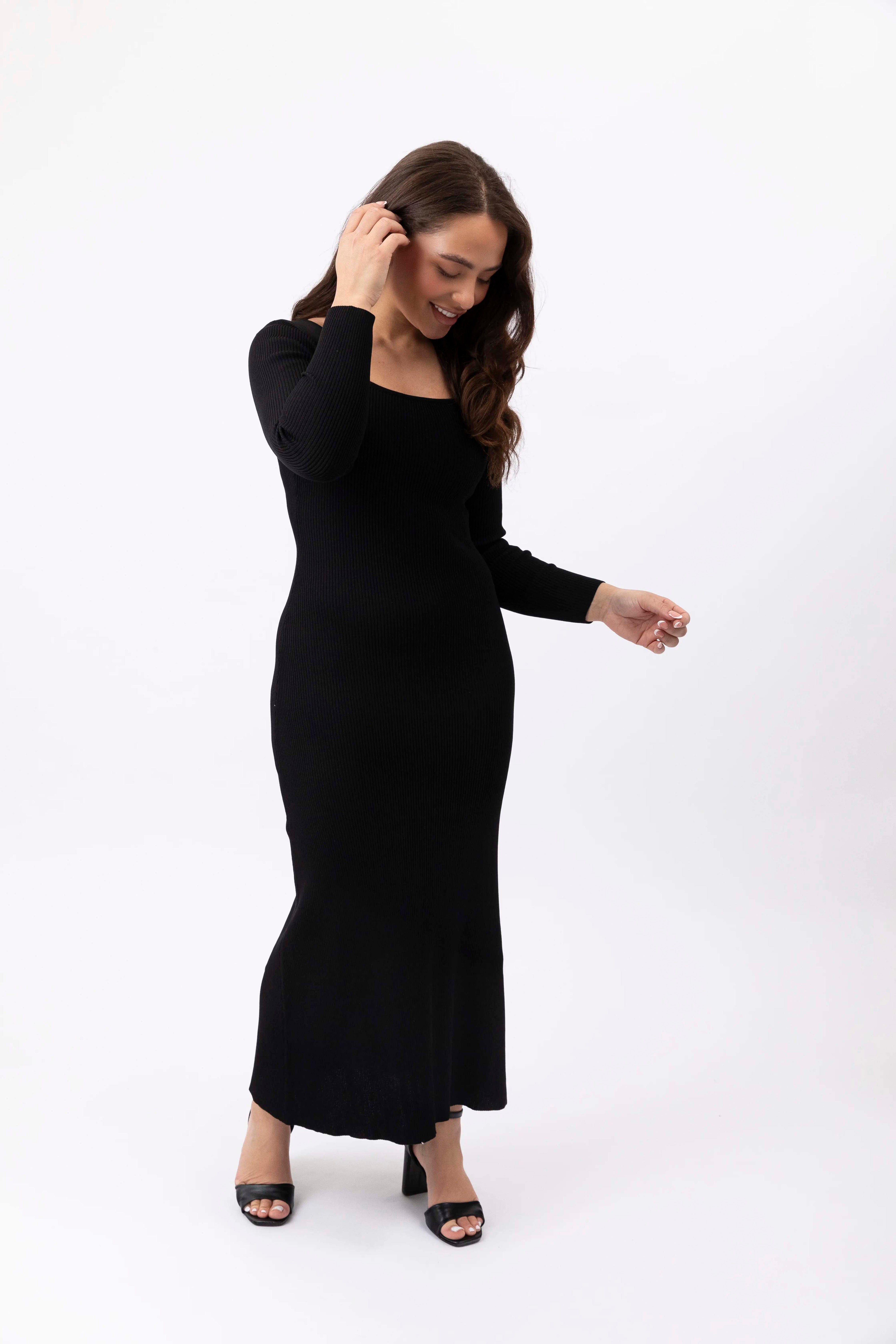 Ribbed Viscose Knitted A-Line Maxi Dress