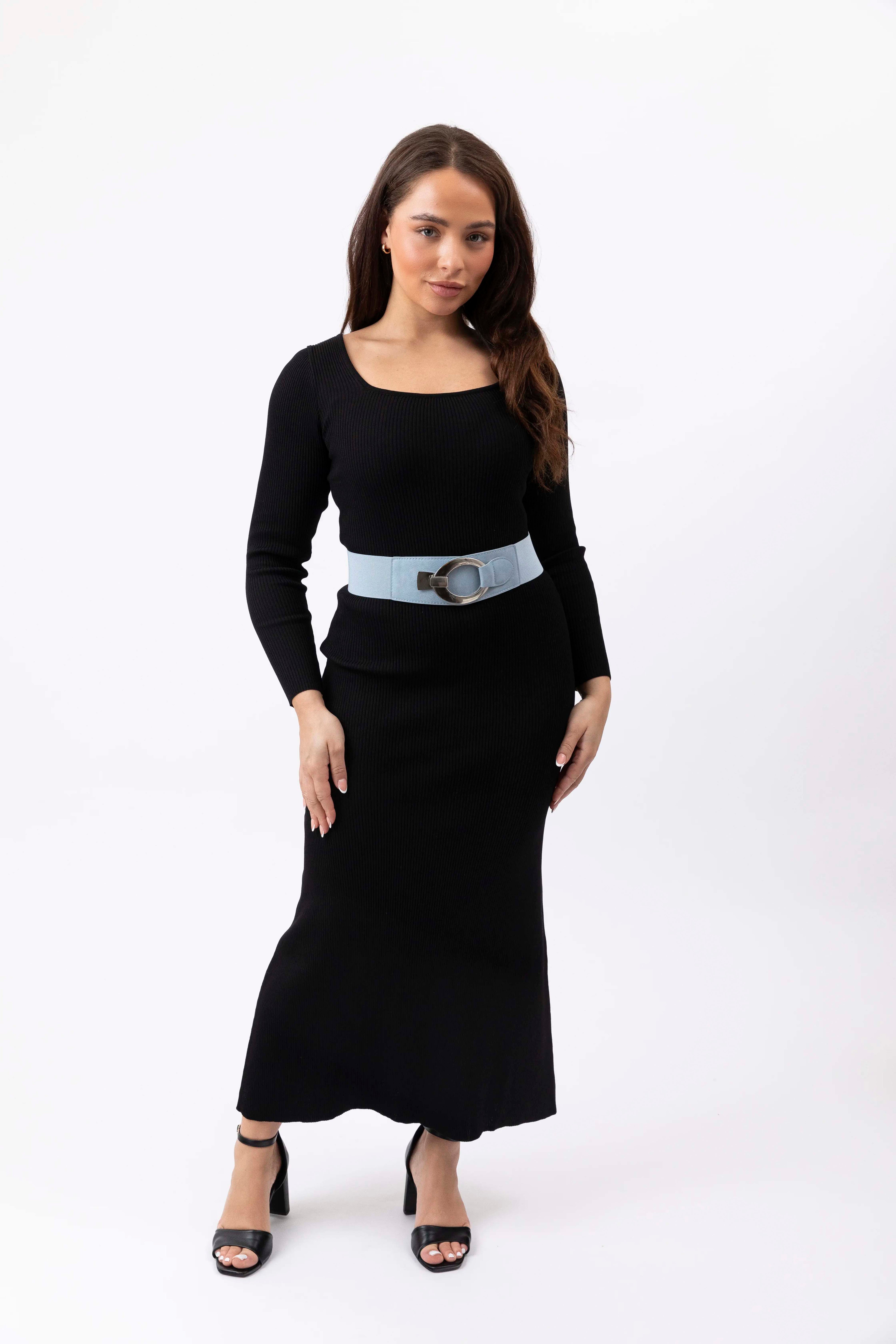 Ribbed Viscose Knitted A-Line Maxi Dress