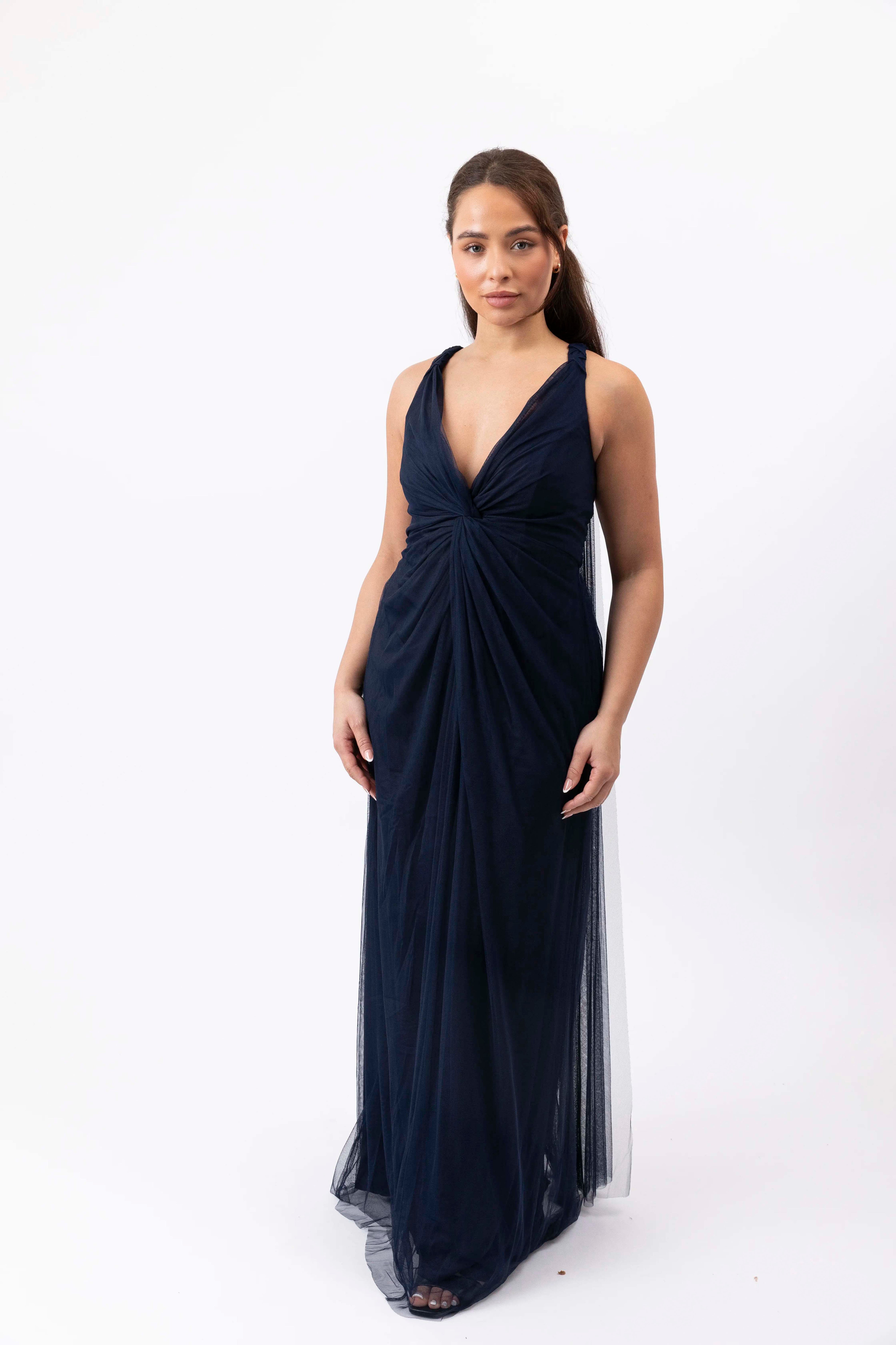 Low Twist Cut Neckline Extra Long Occasion Dress