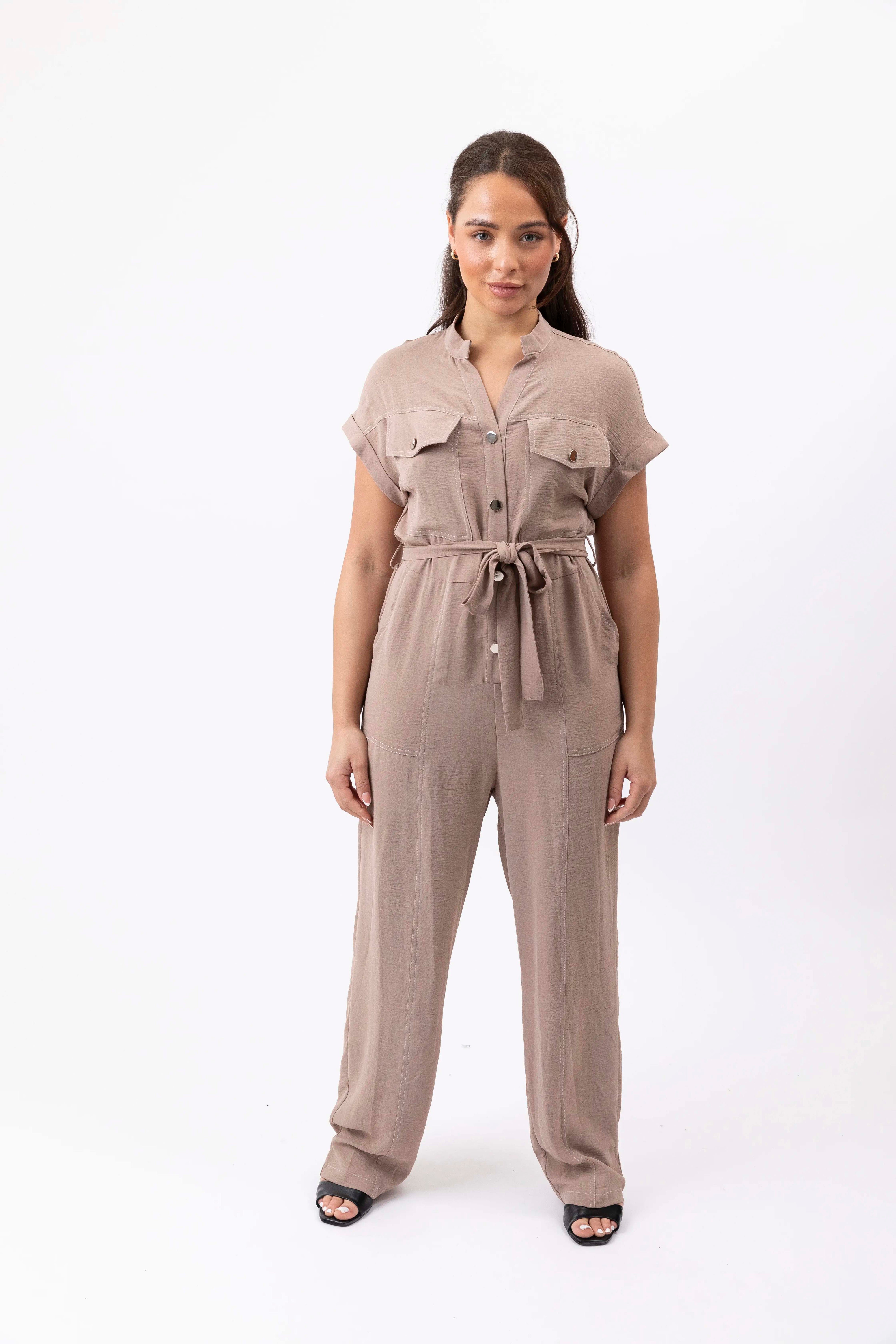 Button Tie Up Crinkle Jumpsuit