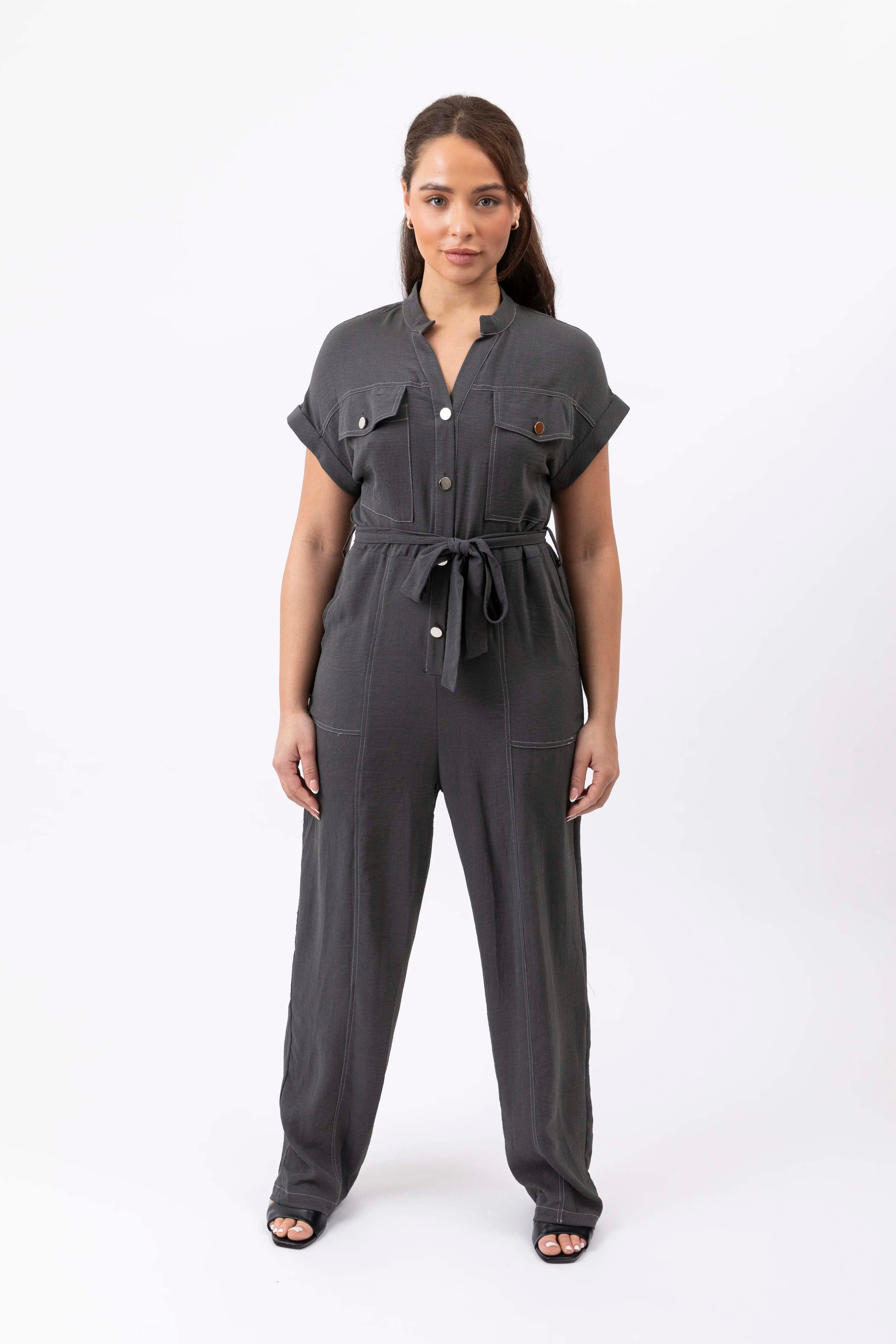 Button Tie Up Crinkle Jumpsuit