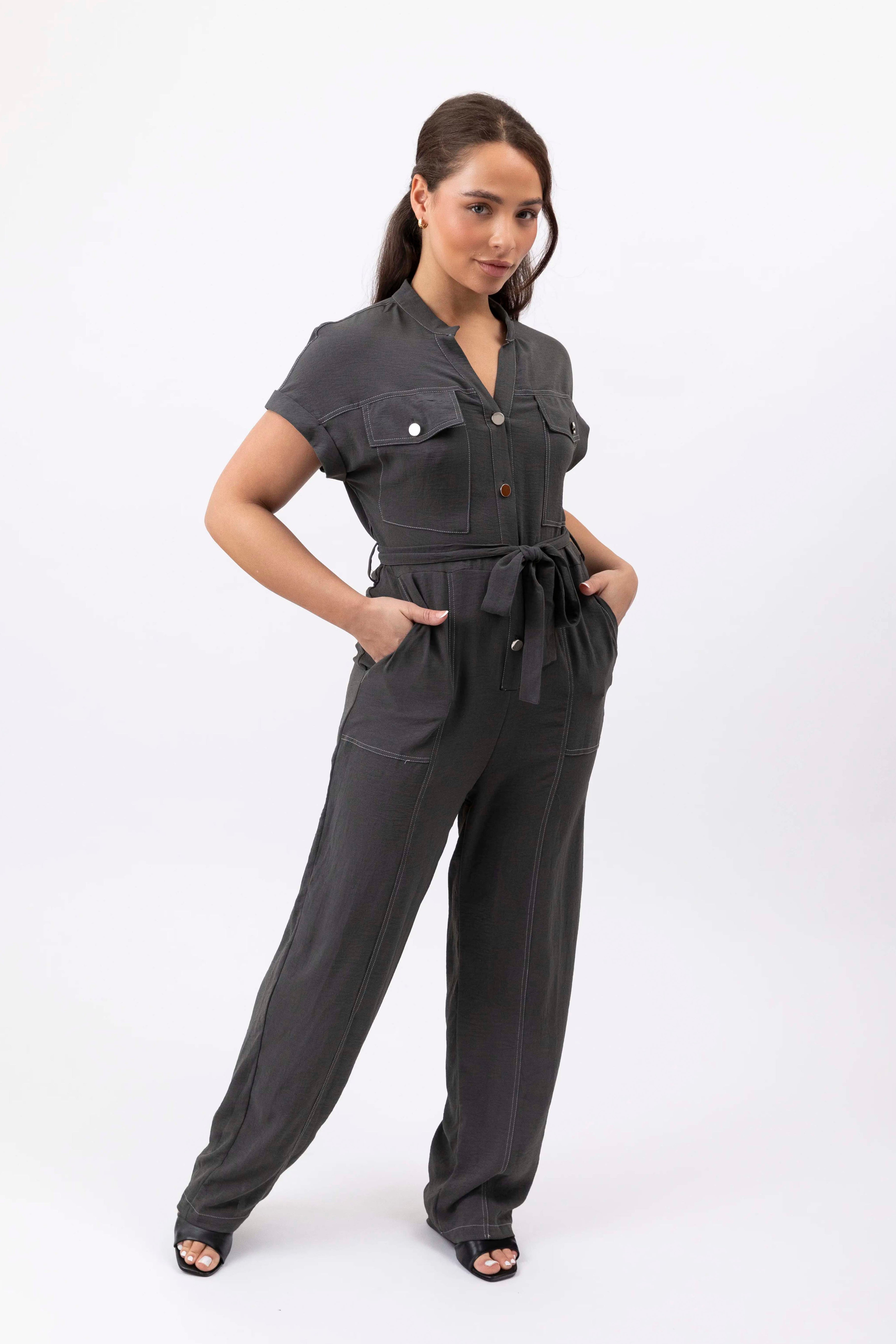 Button Tie Up Crinkle Jumpsuit