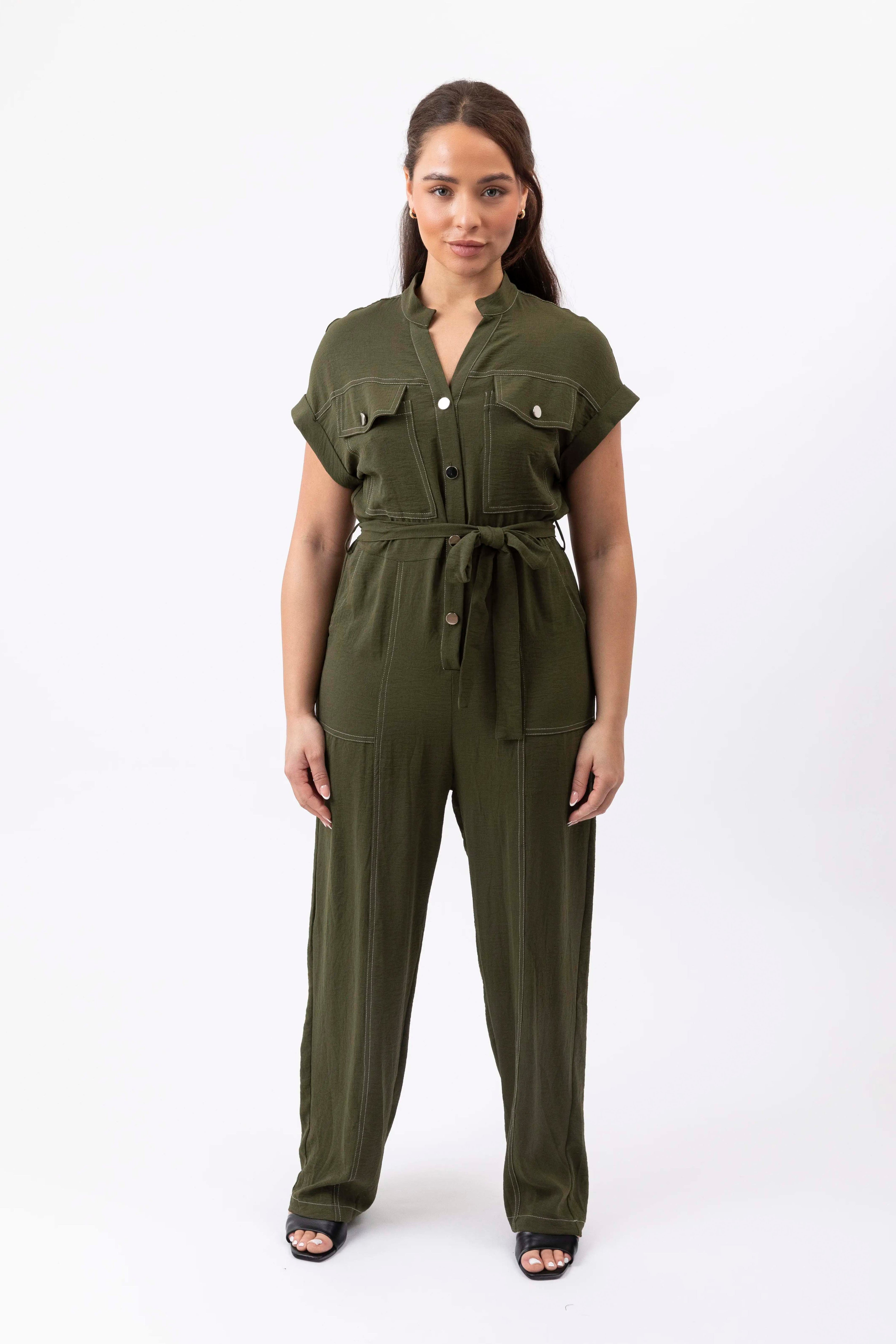 Button Tie Up Crinkle Jumpsuit