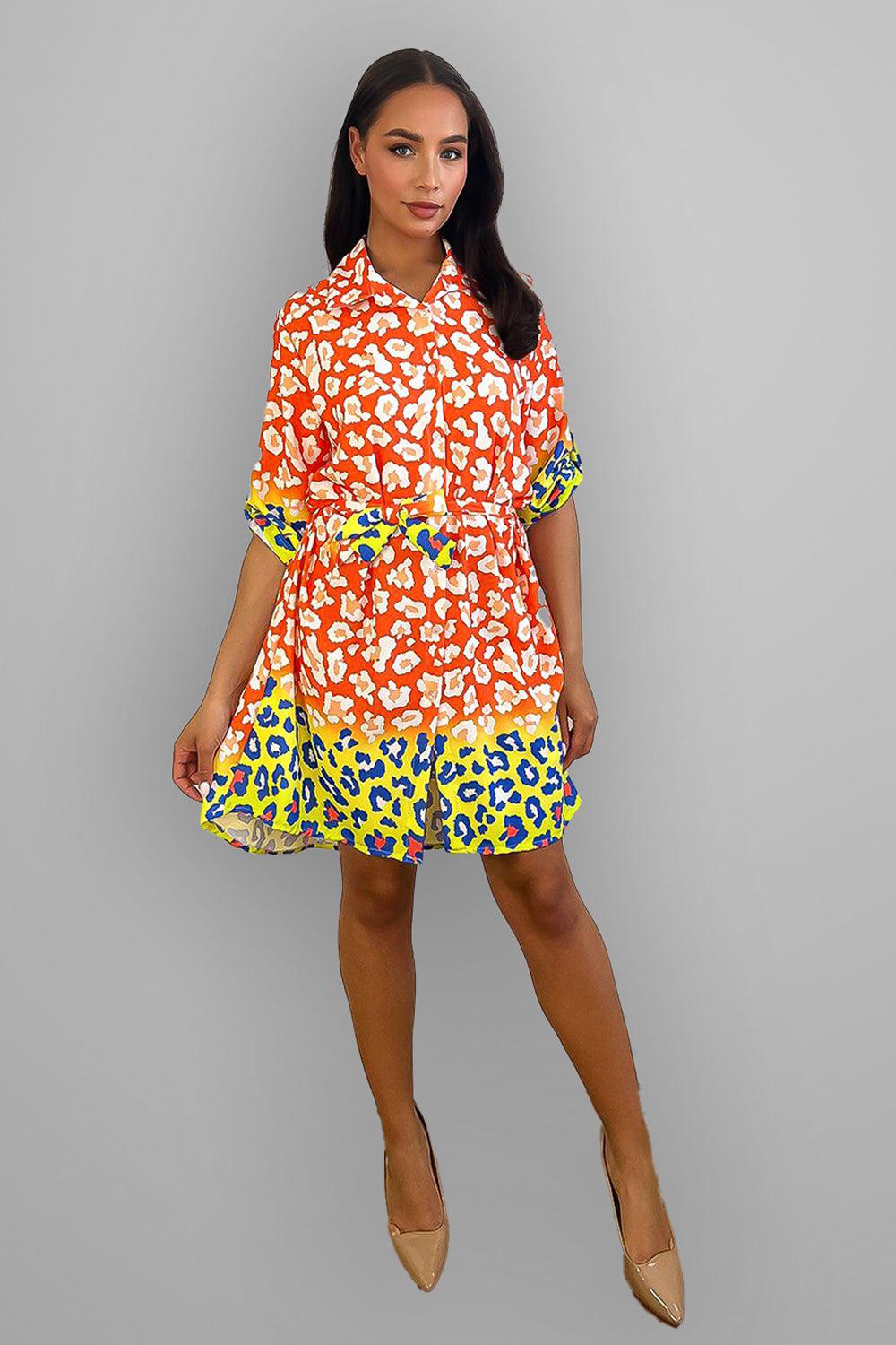 Wholesale Women's Floral Print With Block Colour Shirt Dress (PACK OF 5)