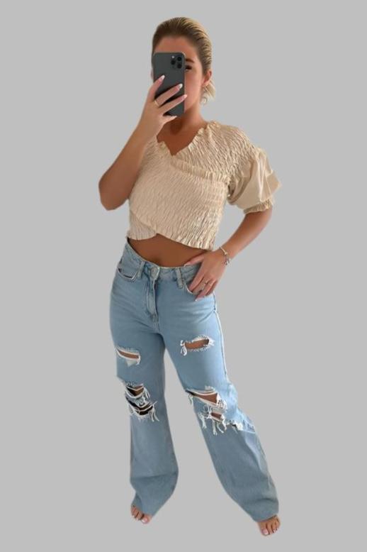 Shirred Crossed Over Crop Top-SinglePrice