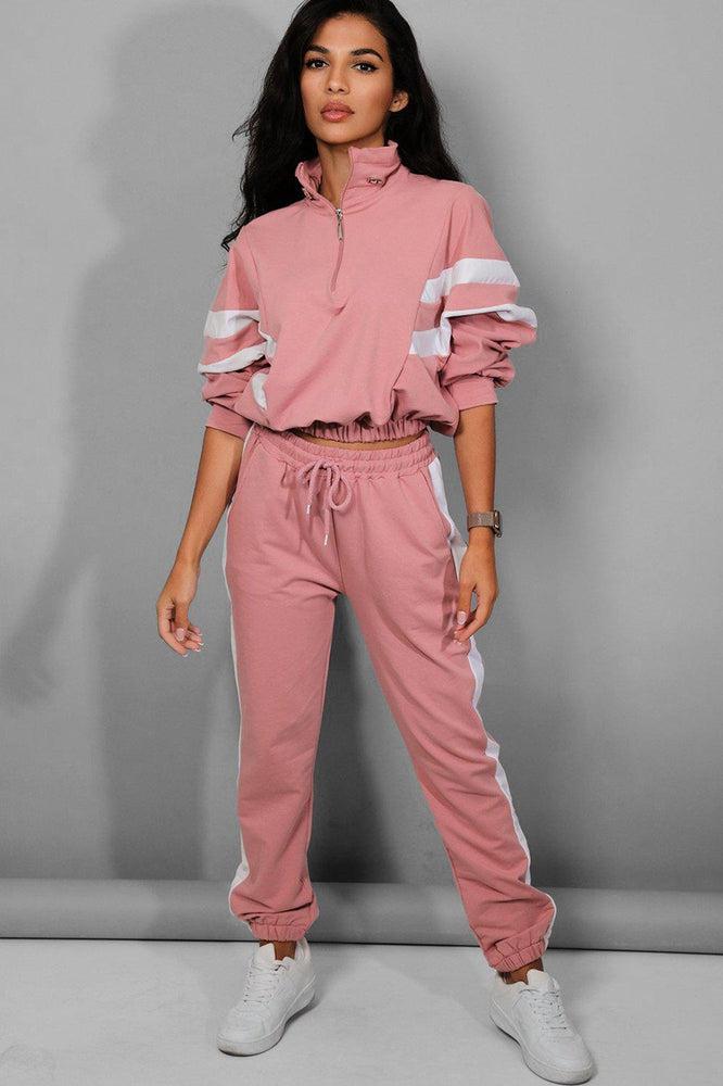 Pink joggers with white stripe hot sale