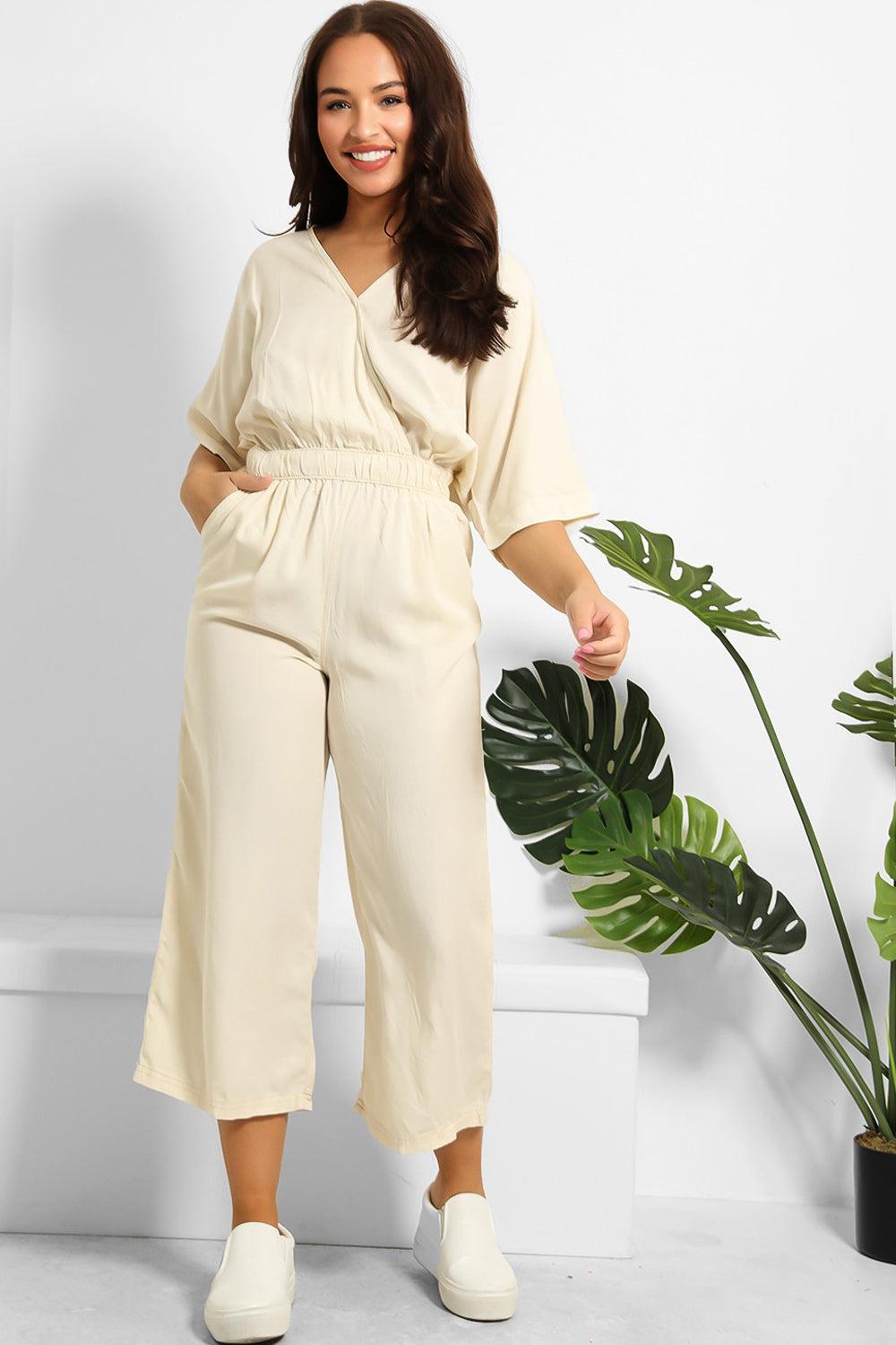 V-Neck Relaxed Fit Denim Jumpsuit-SinglePrice