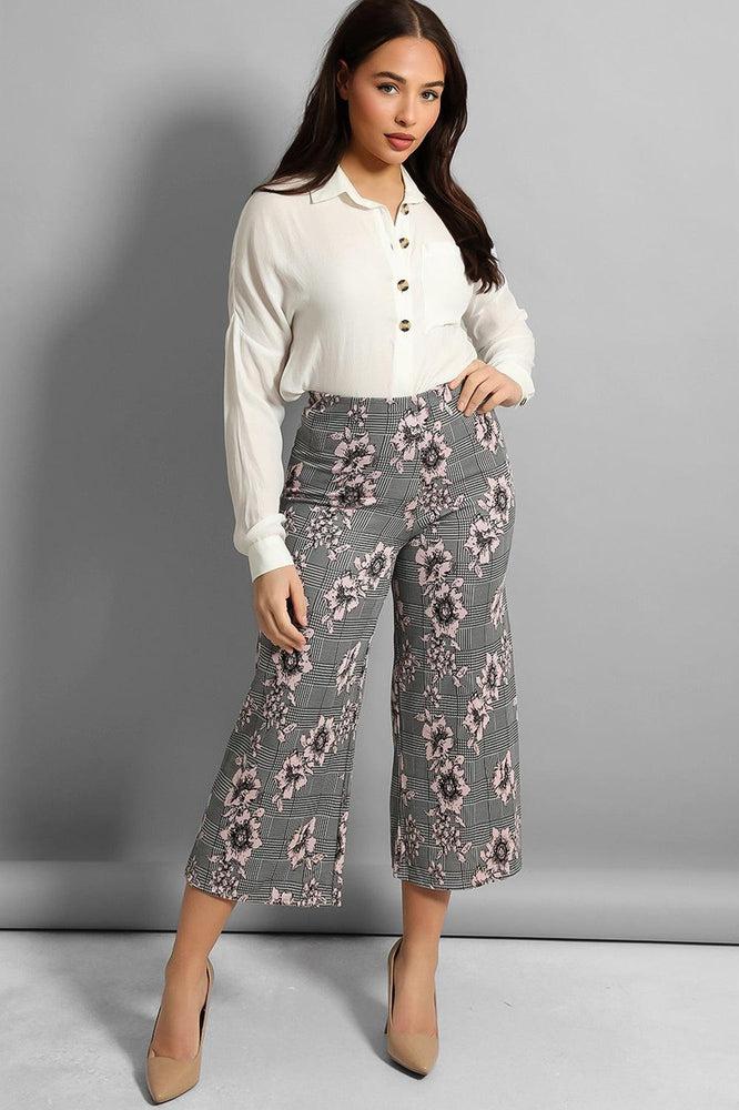 Pale Blue Floral Print Cropped Trousers from NEW LOOK on 21 Buttons