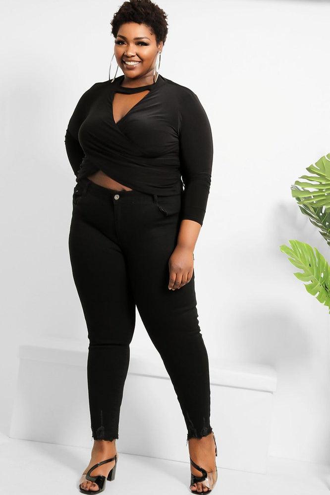 Plus size distressed black jeggings best sale