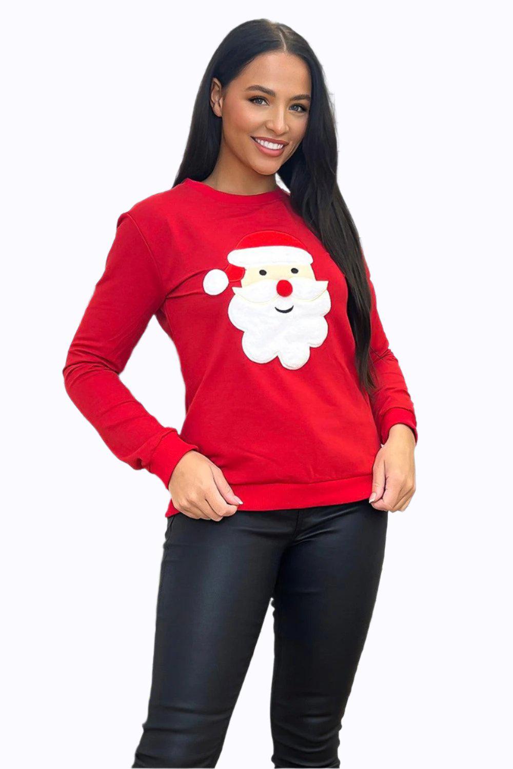 Red Santa Applique Christmas Sweatshirt-SinglePrice