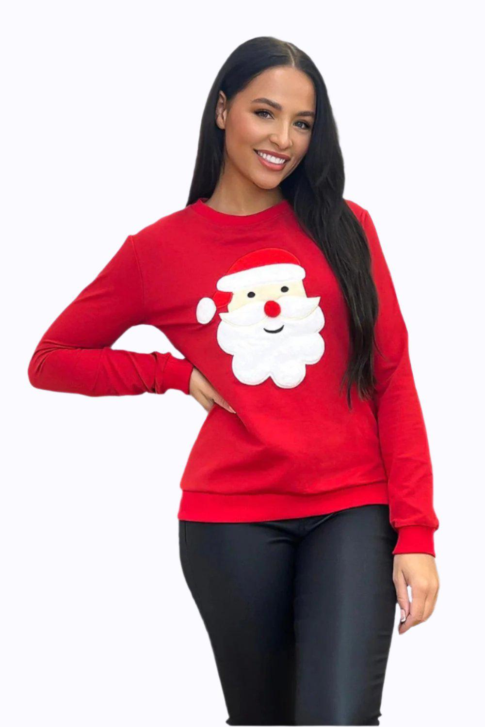 Red Santa Applique Christmas Sweatshirt-SinglePrice