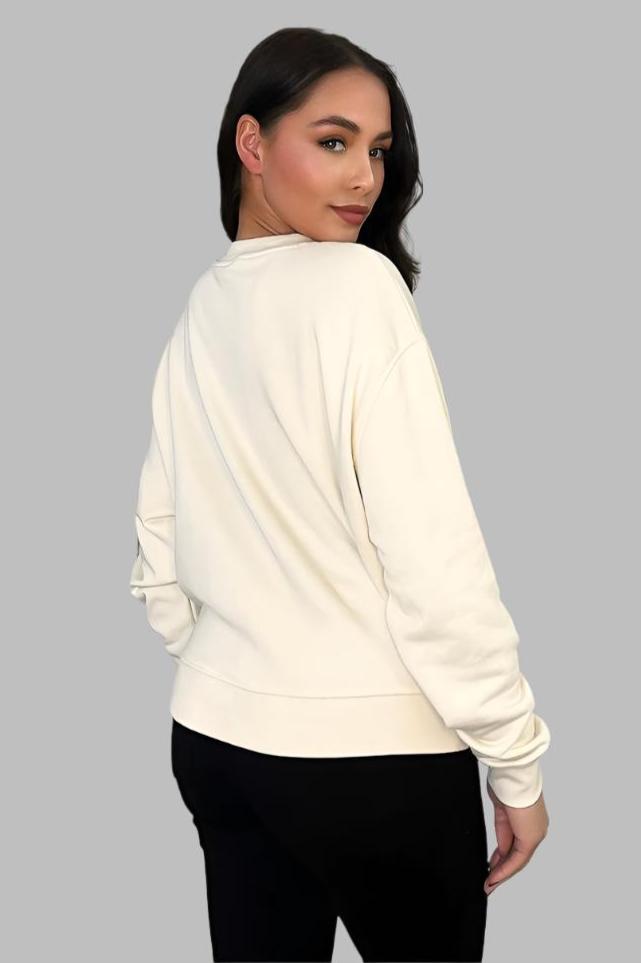 Light Beige Embroidered Slogan Sweatshirt-SinglePrice