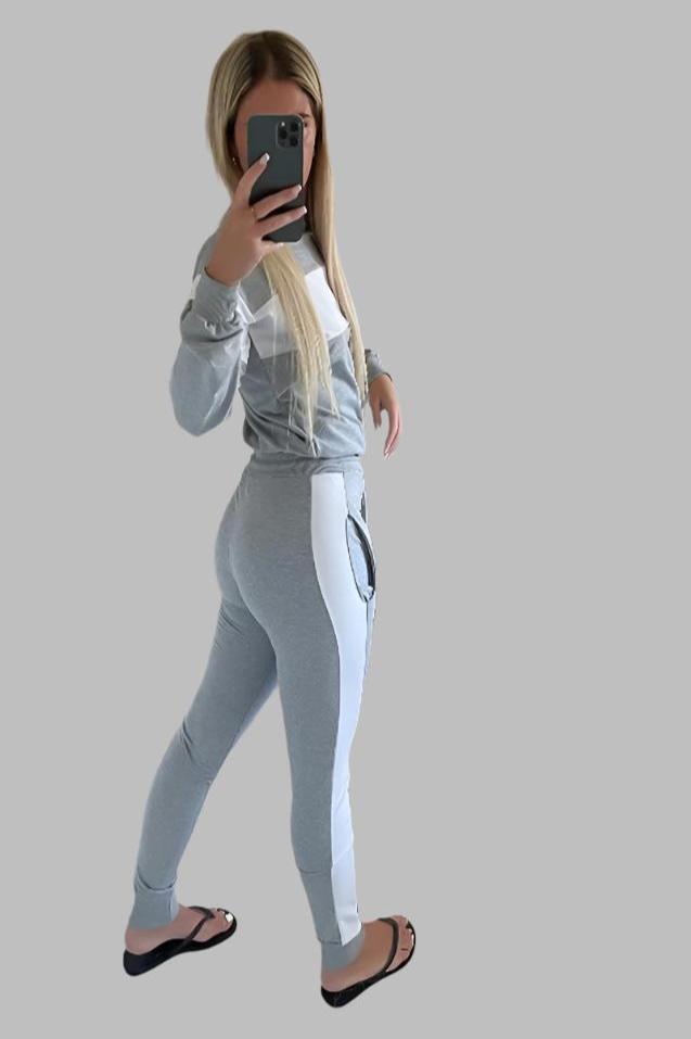 White Block Stripe Plain Tracksuit-SinglePrice